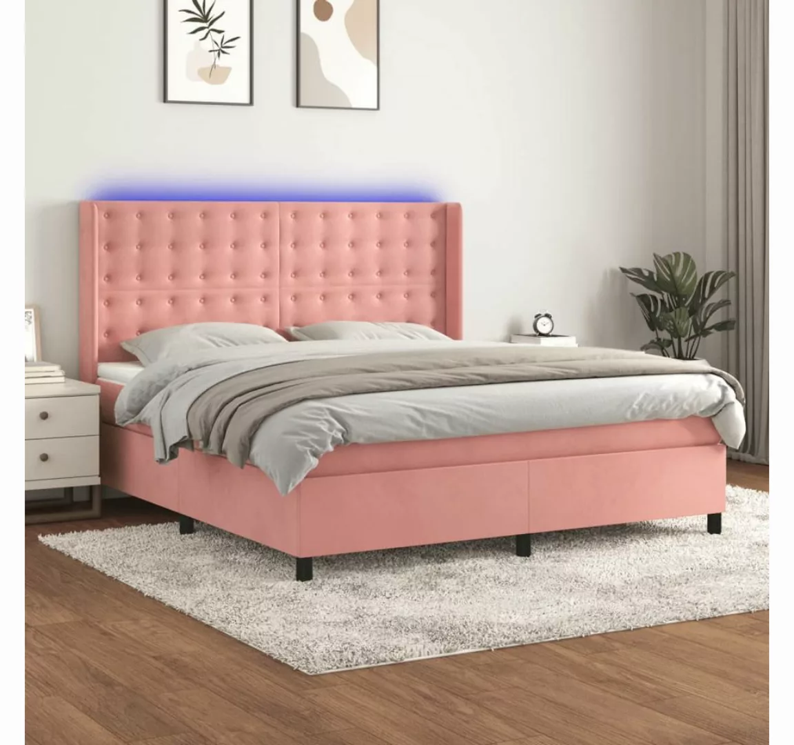 vidaXL Boxspringbett Boxspringbett mit Matratze und LED Samt (180 x 200 cm, günstig online kaufen