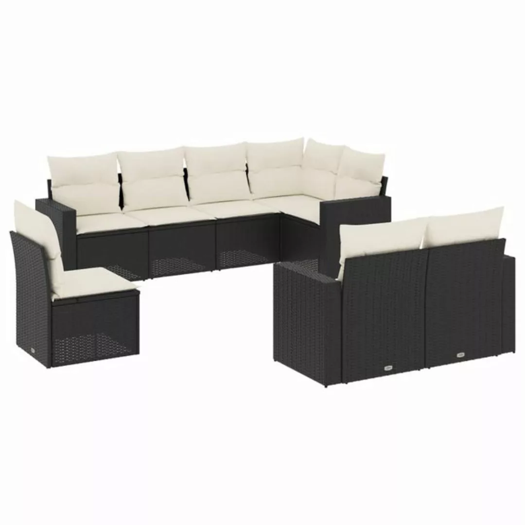 vidaXL Sofaelement 8-tlg. Garten-Sofagarnitur mit Kissen Schwarz Poly Ratta günstig online kaufen