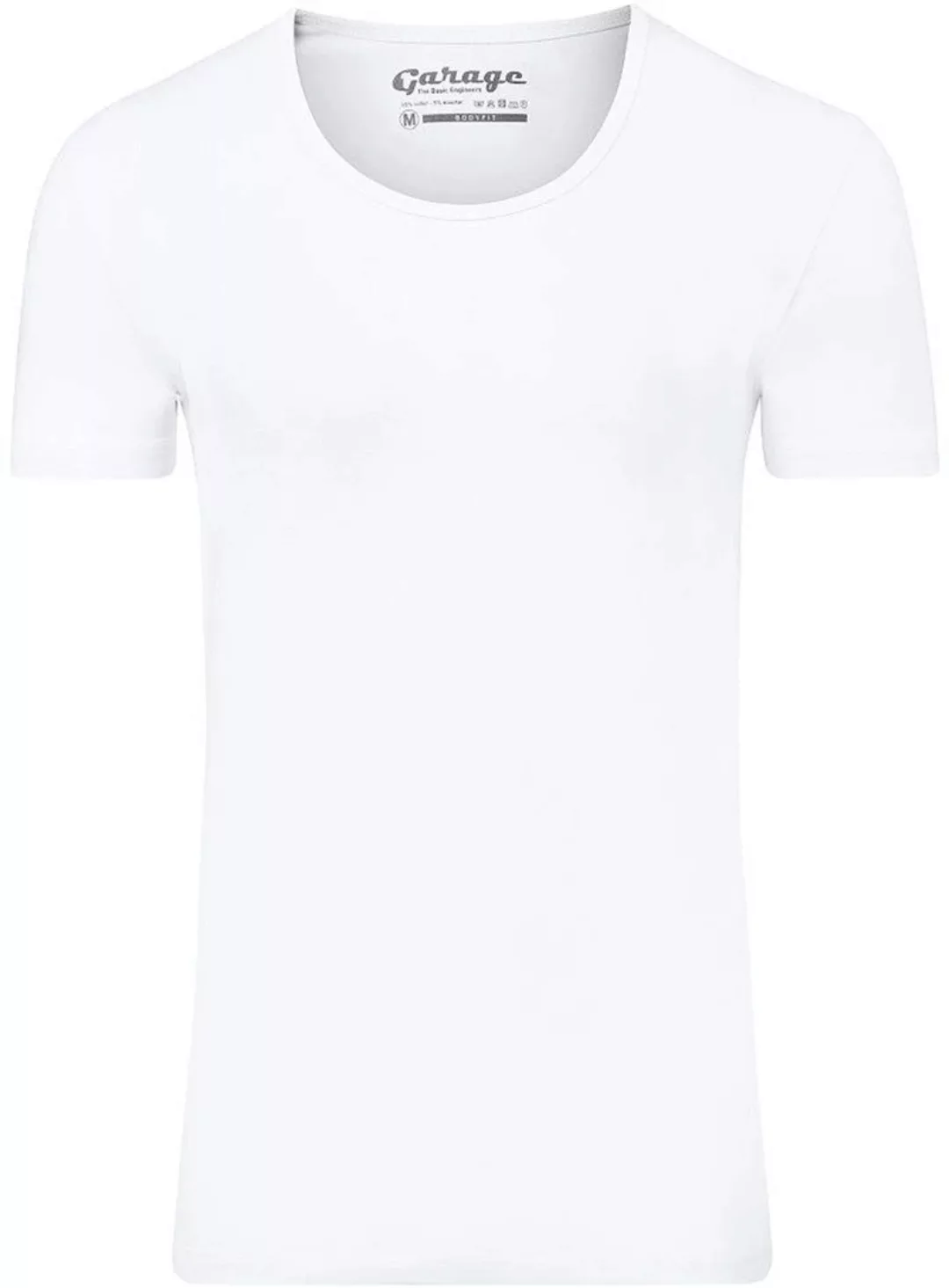 Garage Stretch Basic T-Shirt Weiss Tiefer Rundhals - Größe L günstig online kaufen