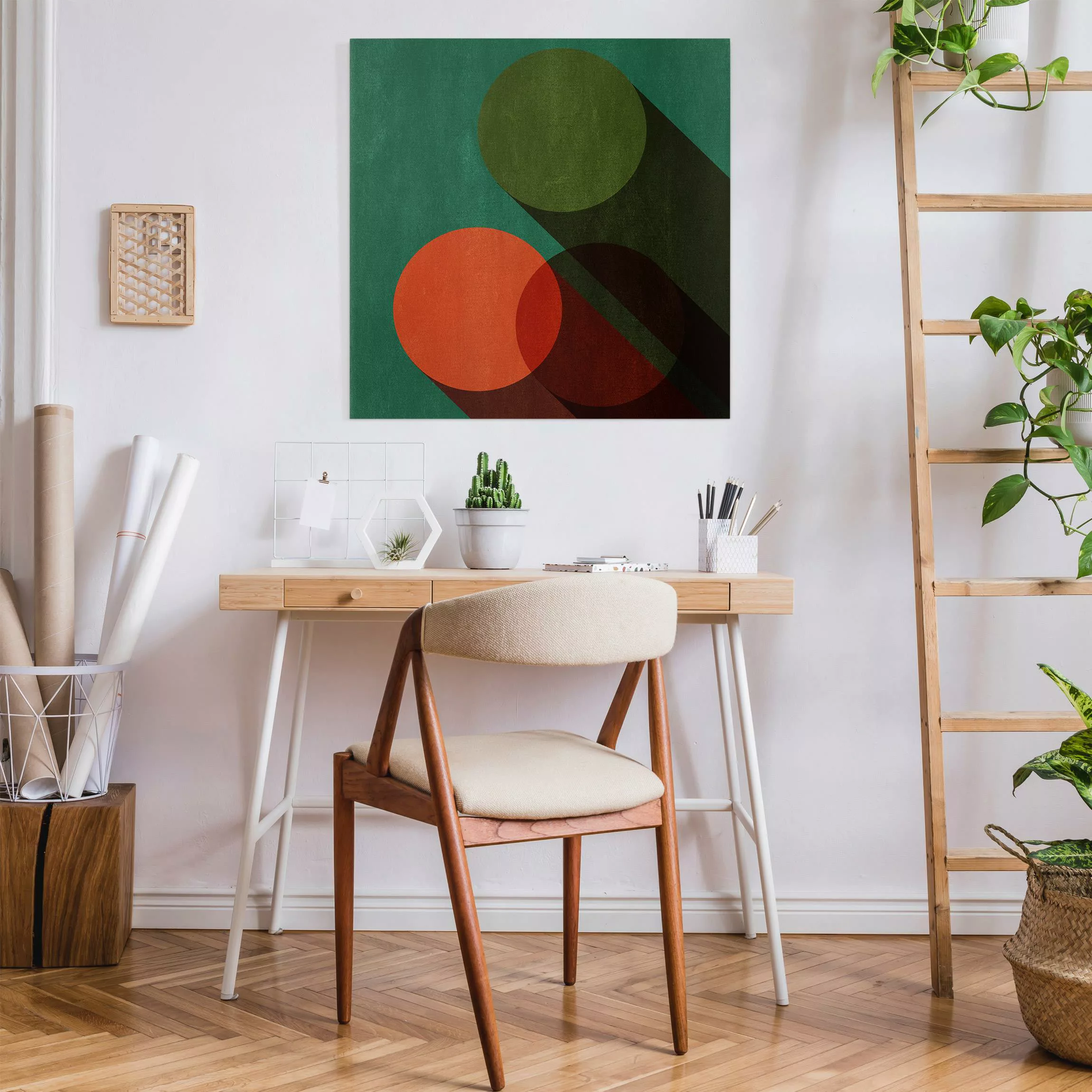 Leinwandbild Abstrakte Formen - Kreise in Grün und Rot günstig online kaufen