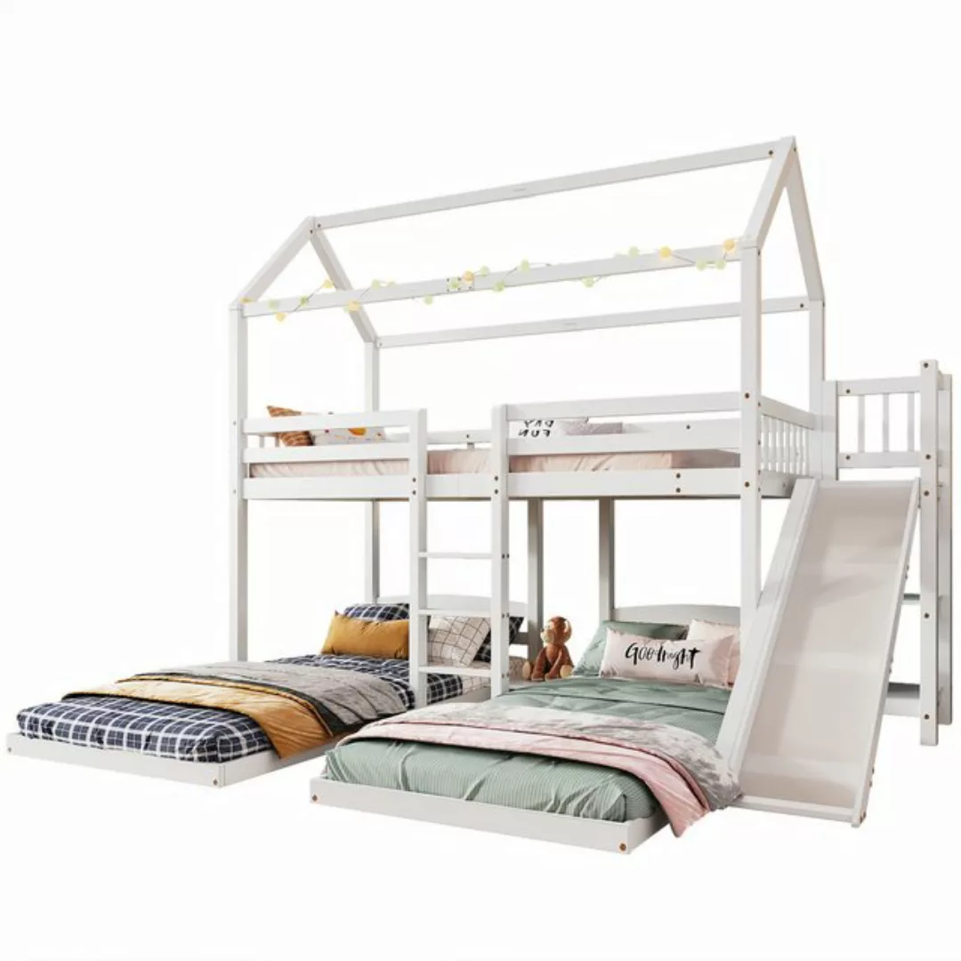 TavilaEcon Etagenbett Hausbett, Kinderbett mit 3 Liegefläche, Weiß, 90x200c günstig online kaufen