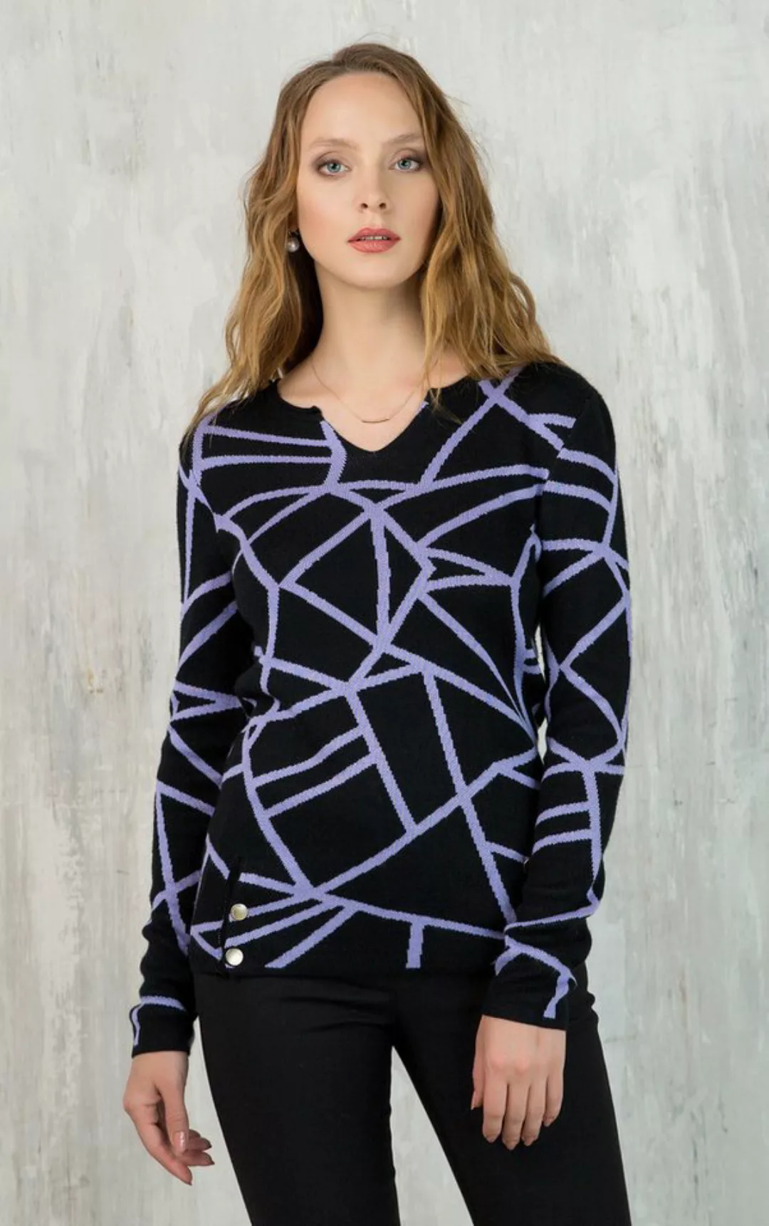 Passioni Strickpullover mit grafischem geometrischem Lila-Print günstig online kaufen