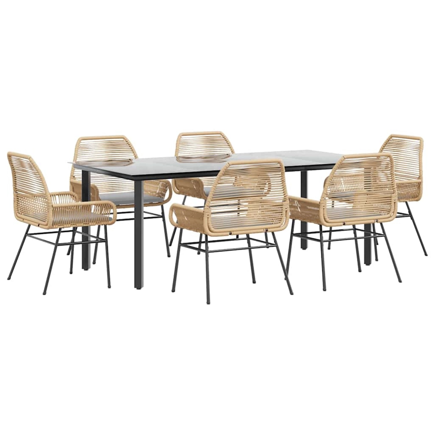 vidaXL 7-Tlg Garten-Essgruppe mit Kissen Braun Poly Rattan Glas 3334574 günstig online kaufen