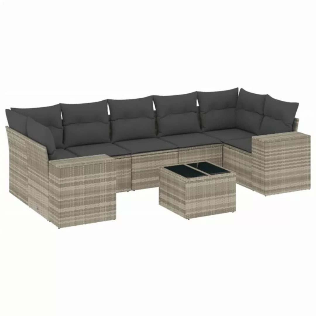 vidaXL Sofaelement 8-tlg. Garten-Sofagarnitur mit Kissen Hellgrau Poly Ratt günstig online kaufen