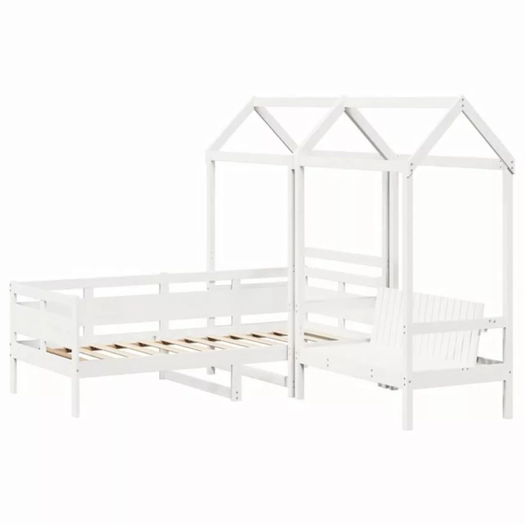 vidaXL Bett Tagesbett und Bank mit Dach Weiß 90x190 cm Kiefernholz günstig online kaufen