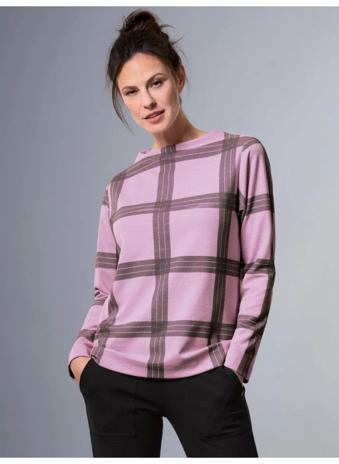 Trigema Sweatshirt "TRIGEMA Stehkragen Pullover mit Karo-Muster" günstig online kaufen