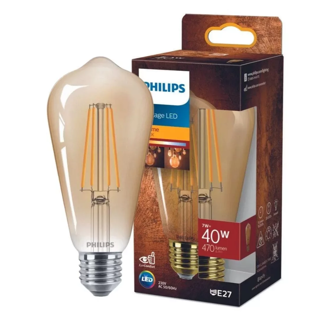 Philips Vintage LED Filament Lampe ersetzt 40W E27 ST64 Edisonform 7W 470lm günstig online kaufen