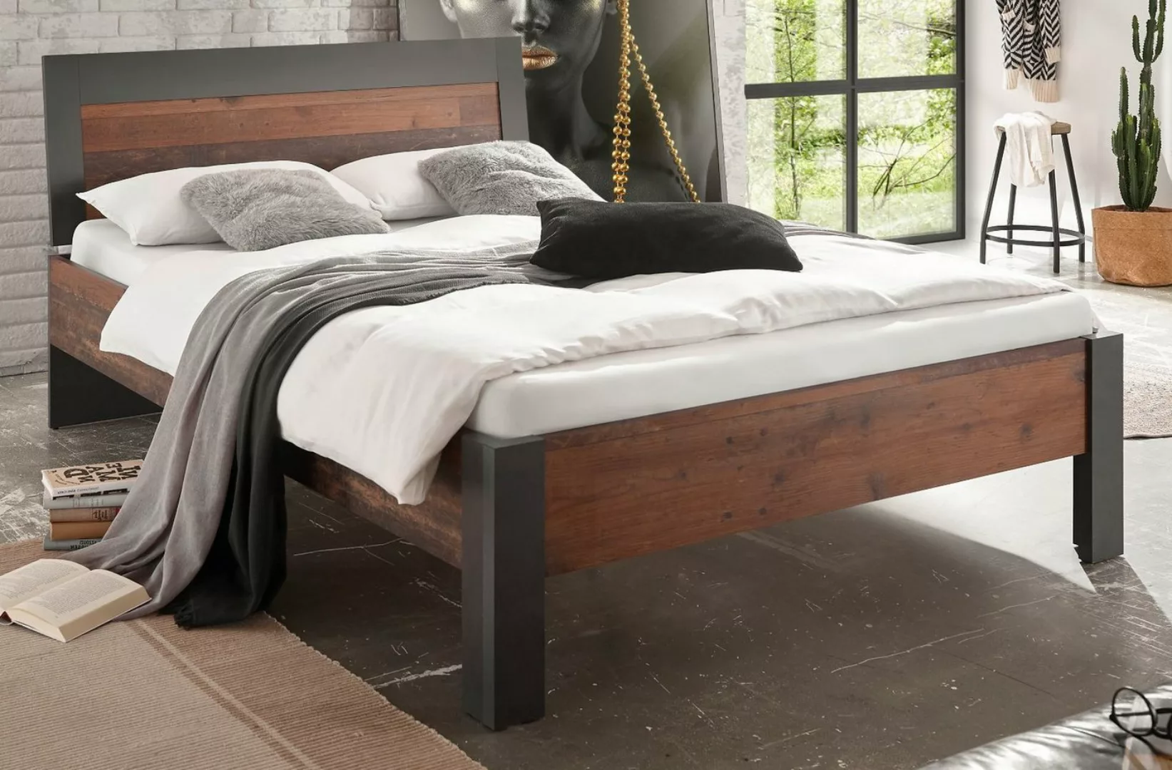 Furn.Design Bett Ward (in Used Wood mit grau, Liegefläche 140x200 cm), Used günstig online kaufen