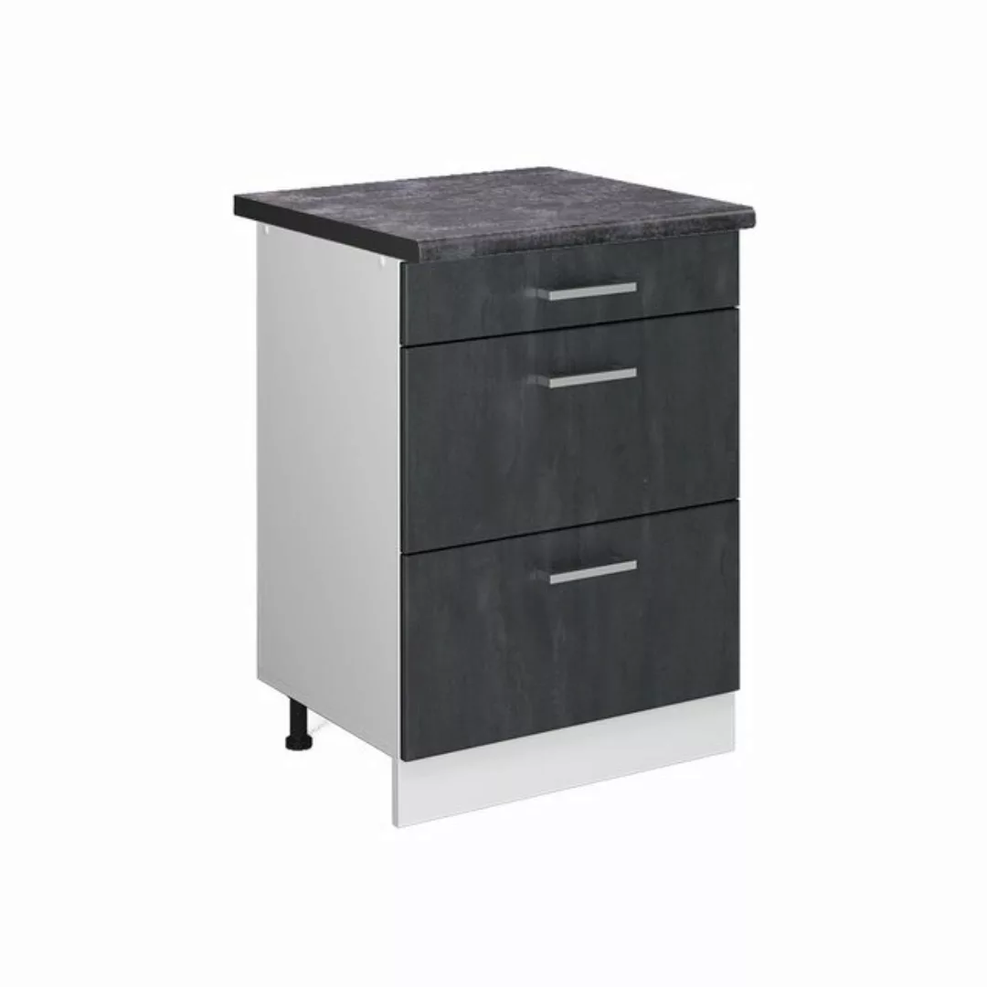 Vicco Unterschrank R-Line, Schwarz Beton/Weiß, 60 cm AP Marmor günstig online kaufen