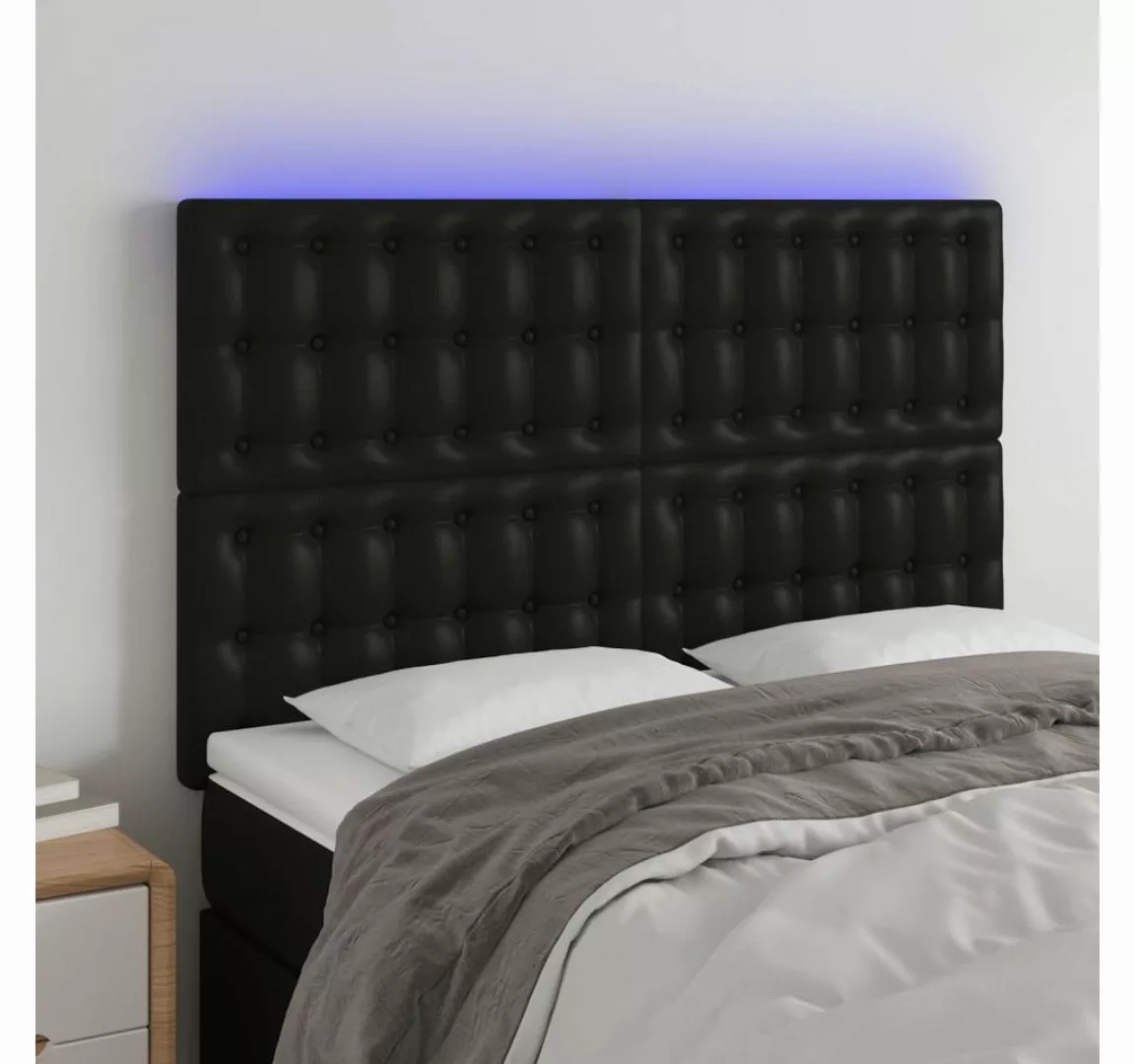 vidaXL Bett, LED Kopfteil Schwarz 144x5x118/128 cm Kunstleder günstig online kaufen