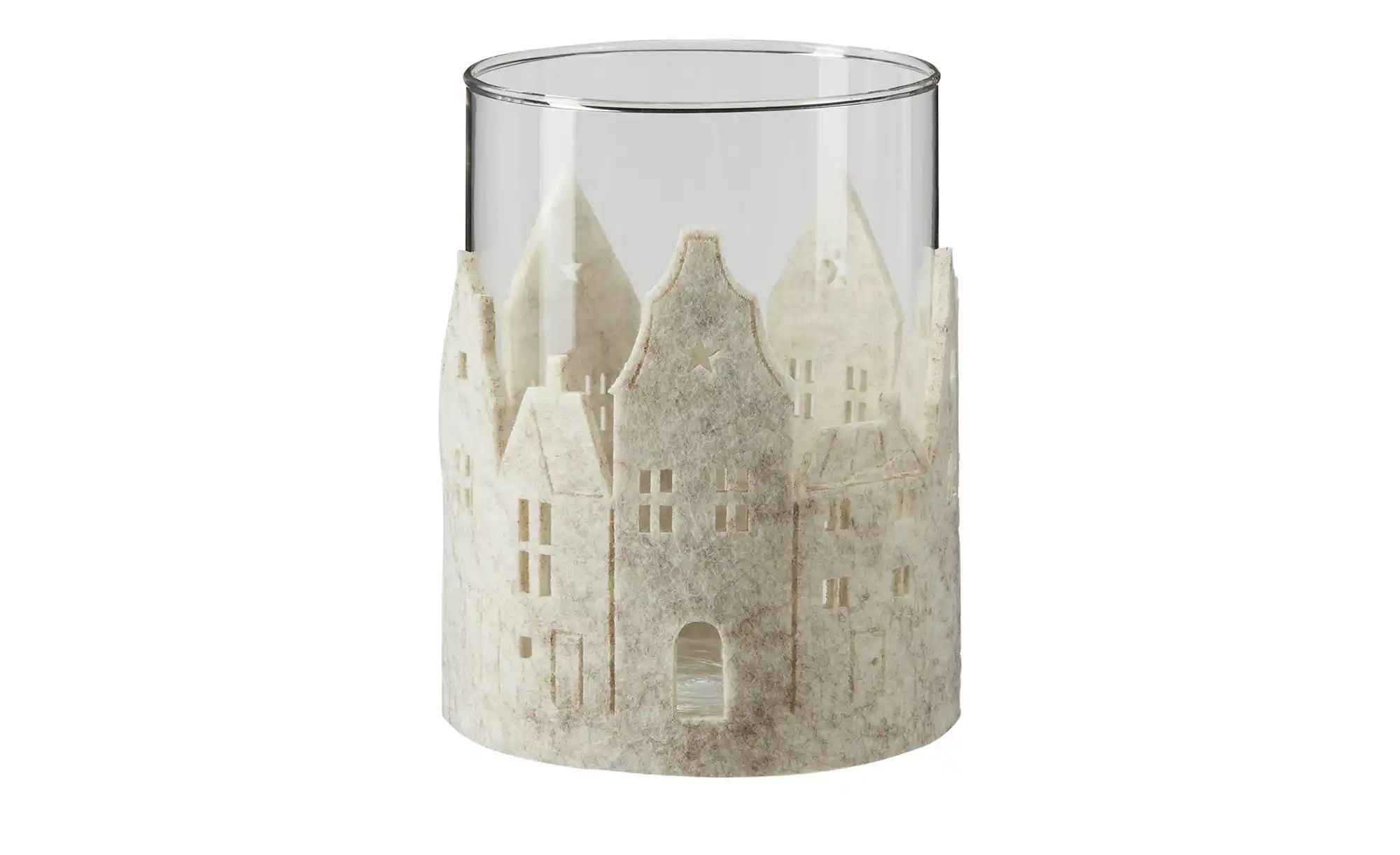 HOME STORY Windlicht ¦ creme ¦ Glas , Filz ¦ Maße (cm): H: 13  Ø: 9 Weihnac günstig online kaufen