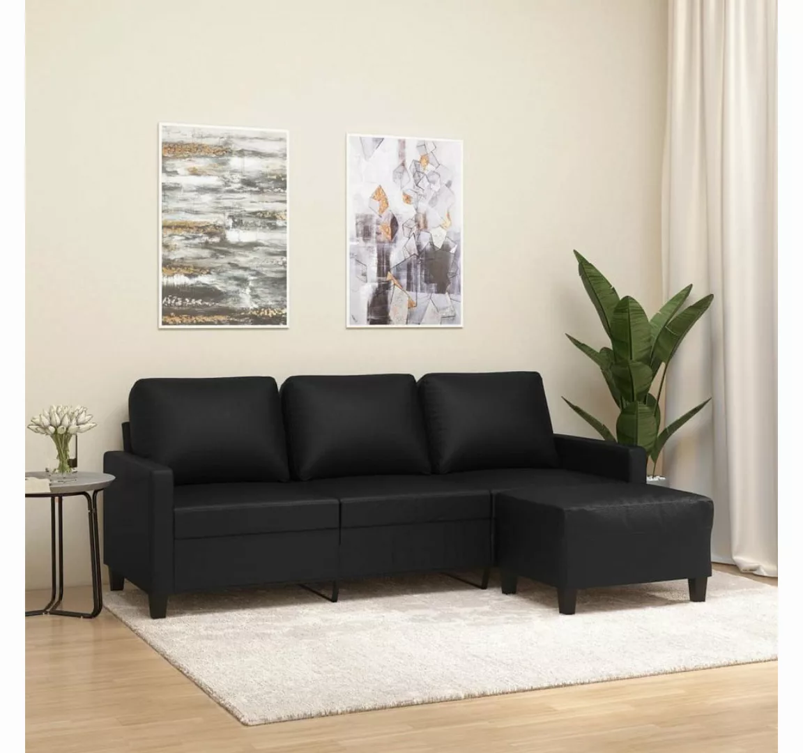 vidaXL Sofa 3-Sitzer-Sofa mit Hocker Kunstleder, Schwarz günstig online kaufen