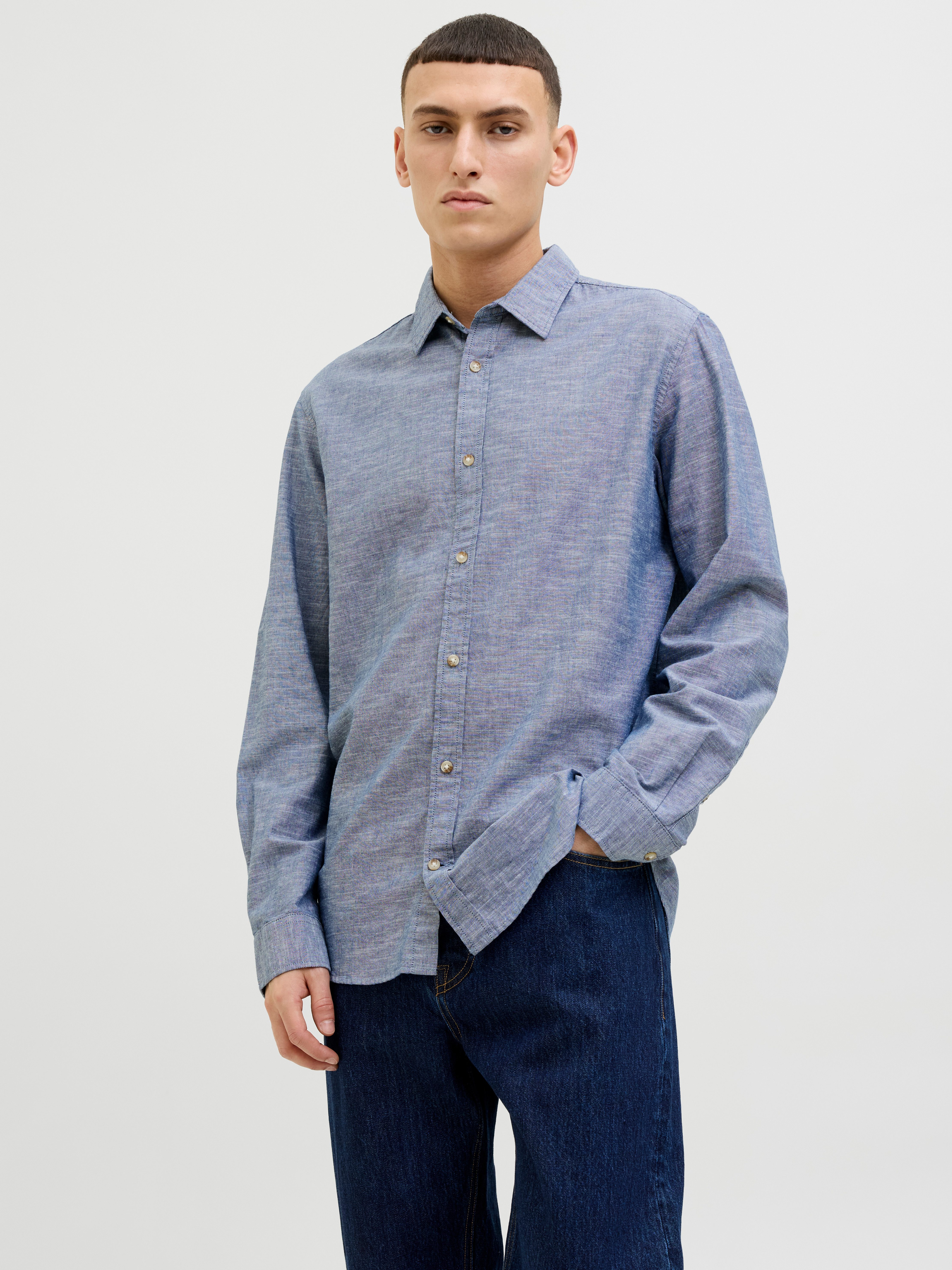 Jack & Jones Langarmhemd "JJESUMMER BAND SHIRT LS SN", mit Bandkragen günstig online kaufen