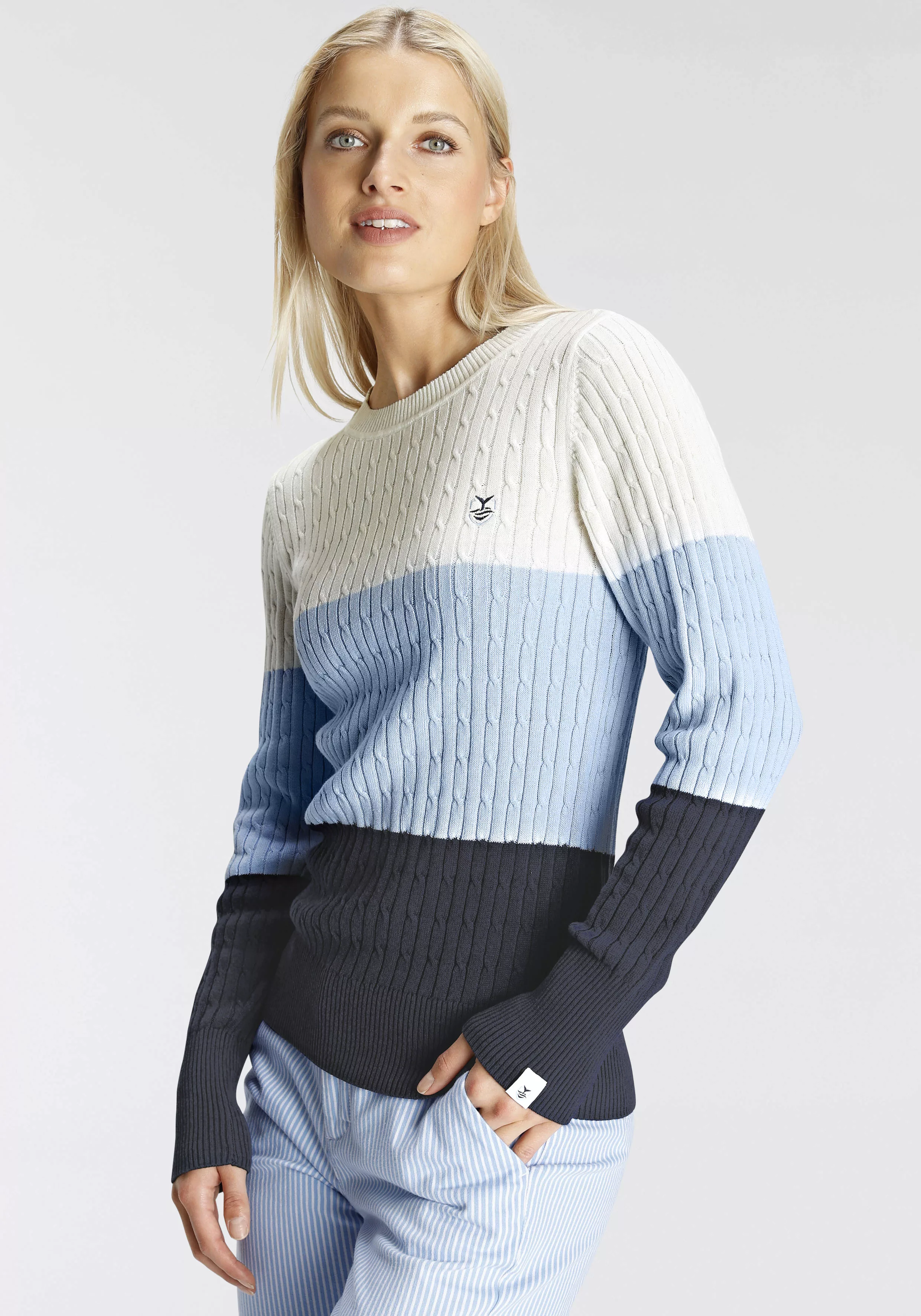 DELMAO Strickpullover mit durchendem Zopfmuster im trendigen Colourblocking günstig online kaufen