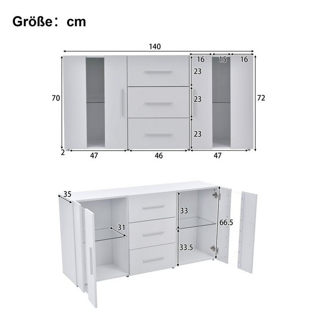 Fangqi TV-Schrank 140*35*70cm Freestanding Locker TV Cabinet With 16 Colors günstig online kaufen