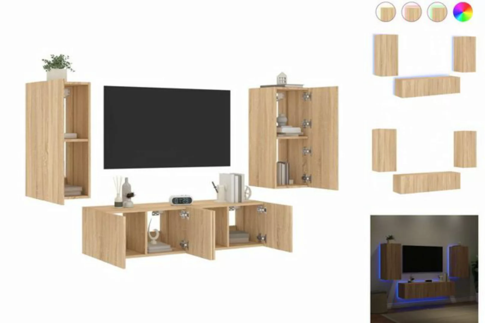 vidaXL TV-Schrank 4-tlg Wohnwand mit LED-Beleuchtung Sonoma-Eiche Spanplatt günstig online kaufen