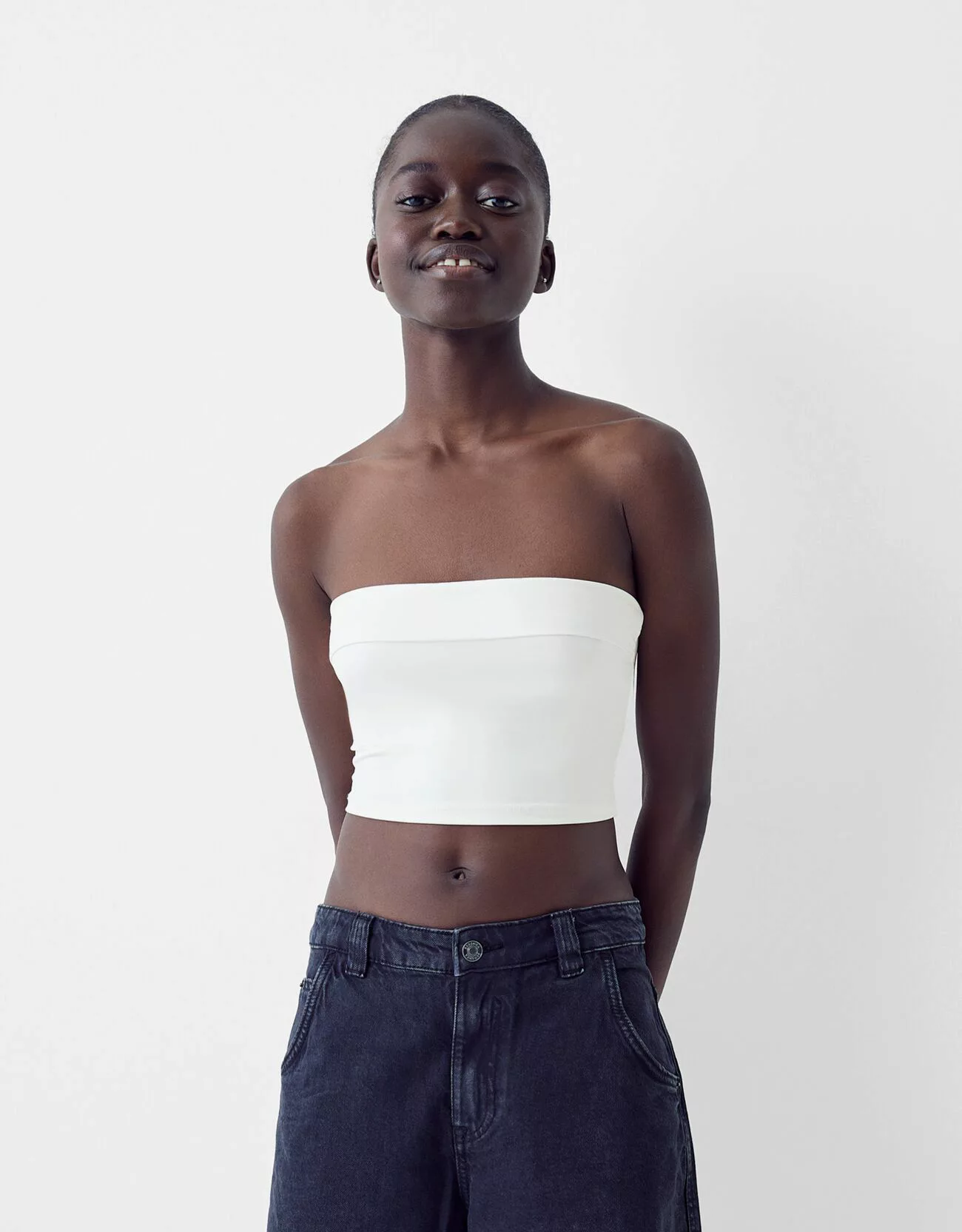 Bershka Bandeau-Top Mit Umschlag Damen Xs Rohweiß günstig online kaufen