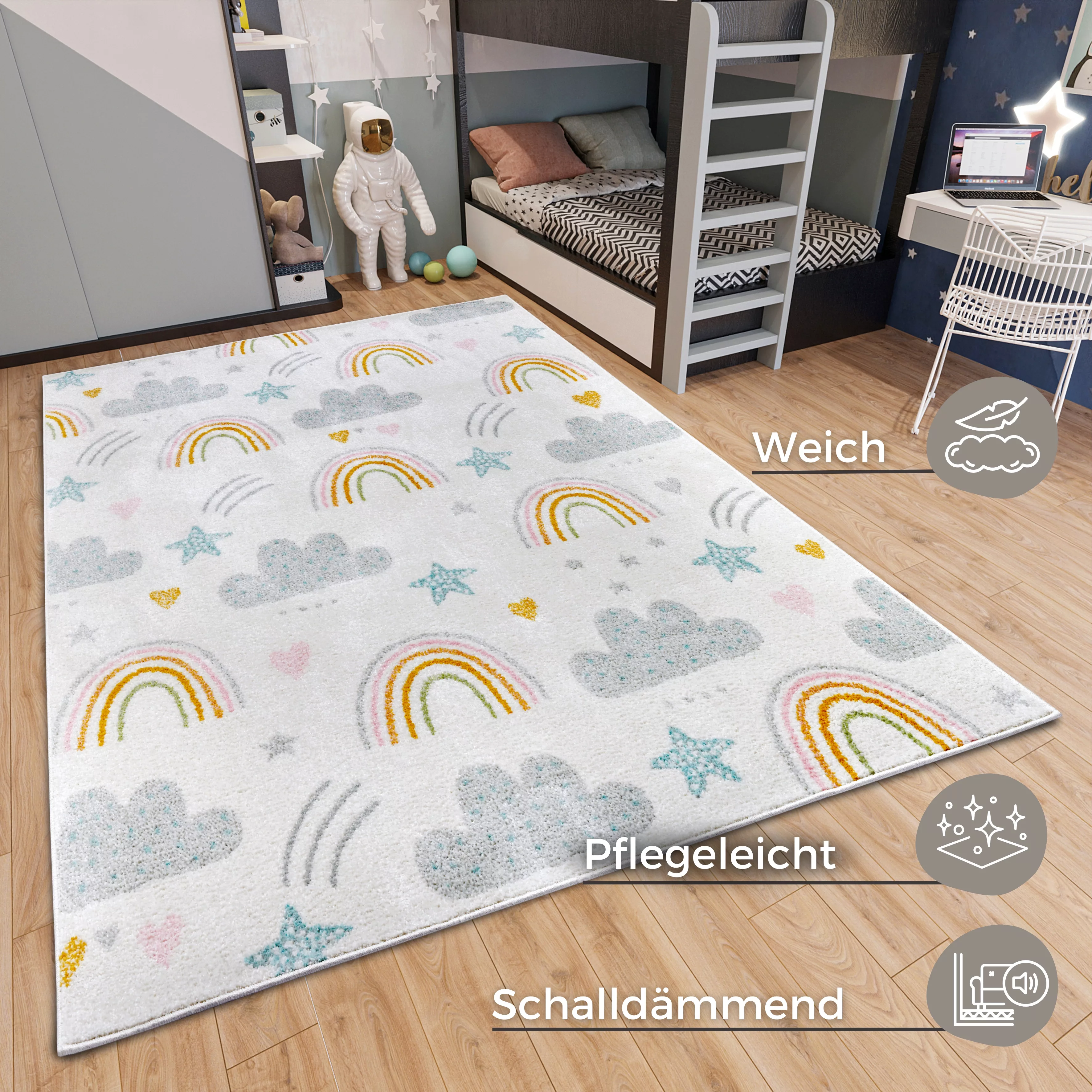 HANSE Home Kinderteppich »Adventures Rainbow Clouds«, rechteckig, 7 mm Höhe günstig online kaufen