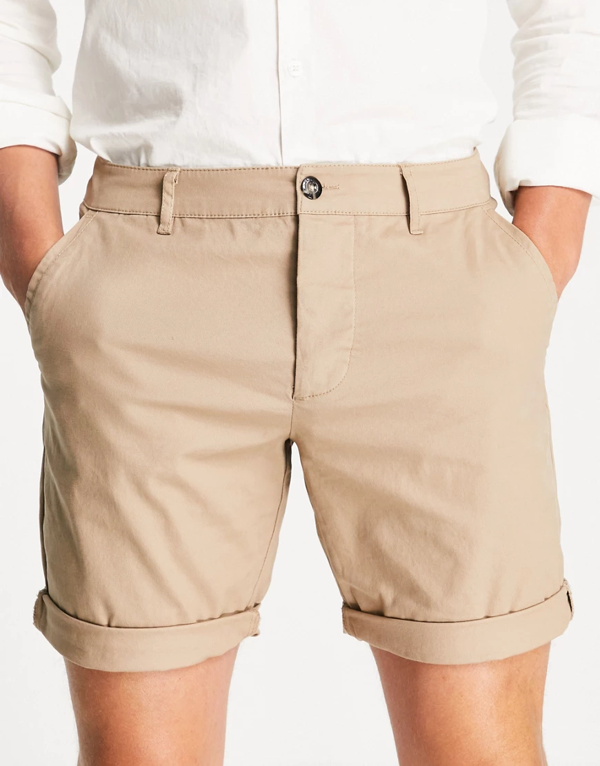 ASOS DESIGN – Enge Chino-Shorts in Stone-Neutral günstig online kaufen