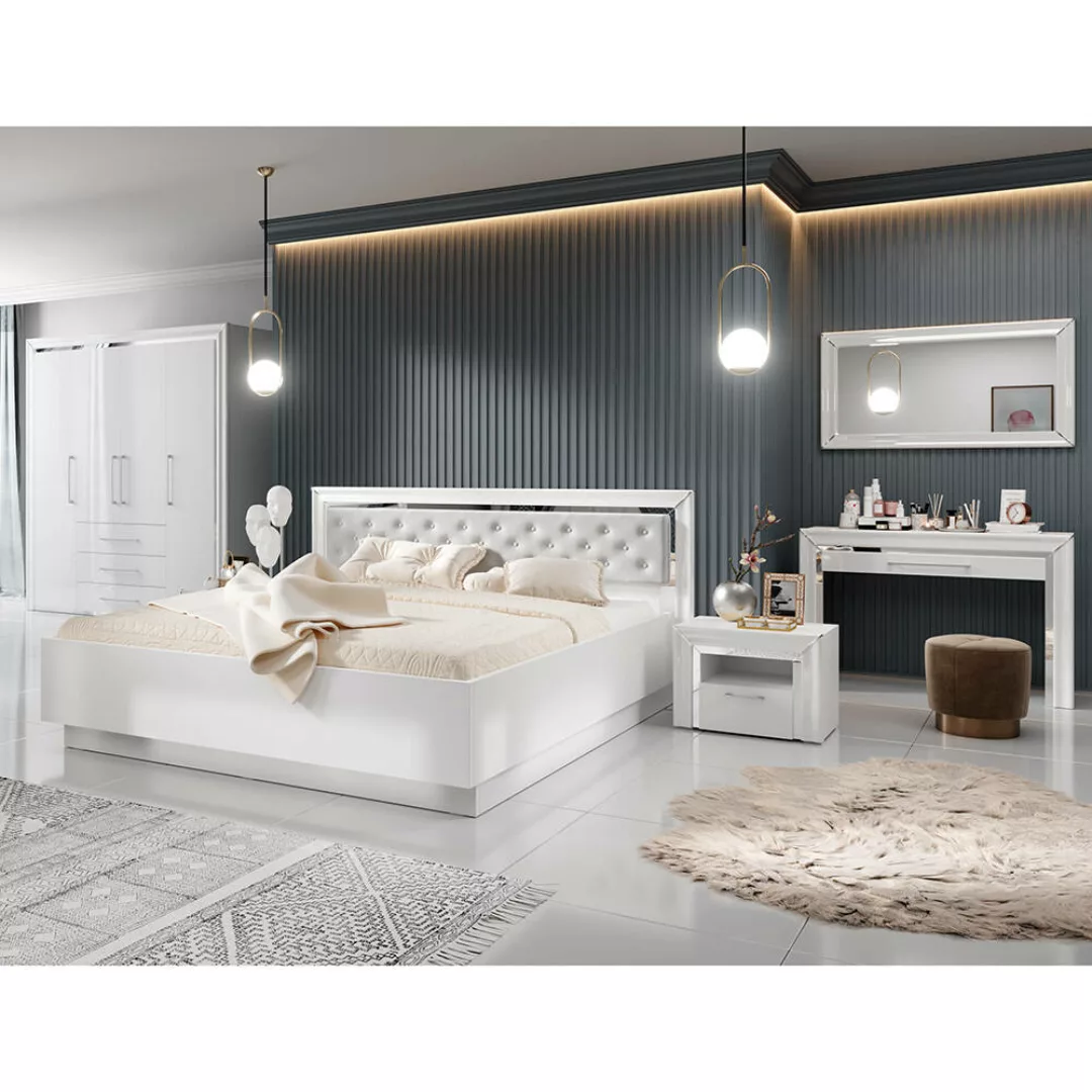 Schlafzimmer Set 6-teilig ASERI-83 mit Bett 180x200 in weiß Hochglanz günstig online kaufen