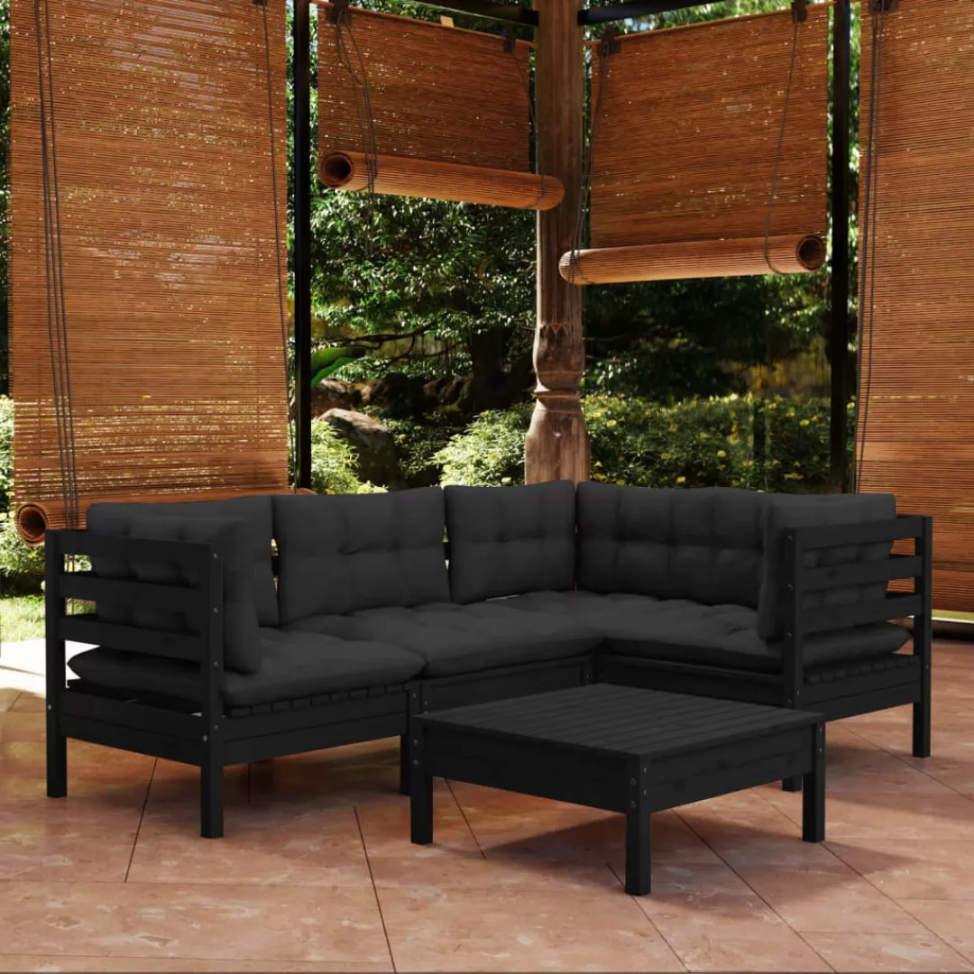 5-tlg. Garten-lounge-set Mit Kissen Schwarz Kiefernholz günstig online kaufen