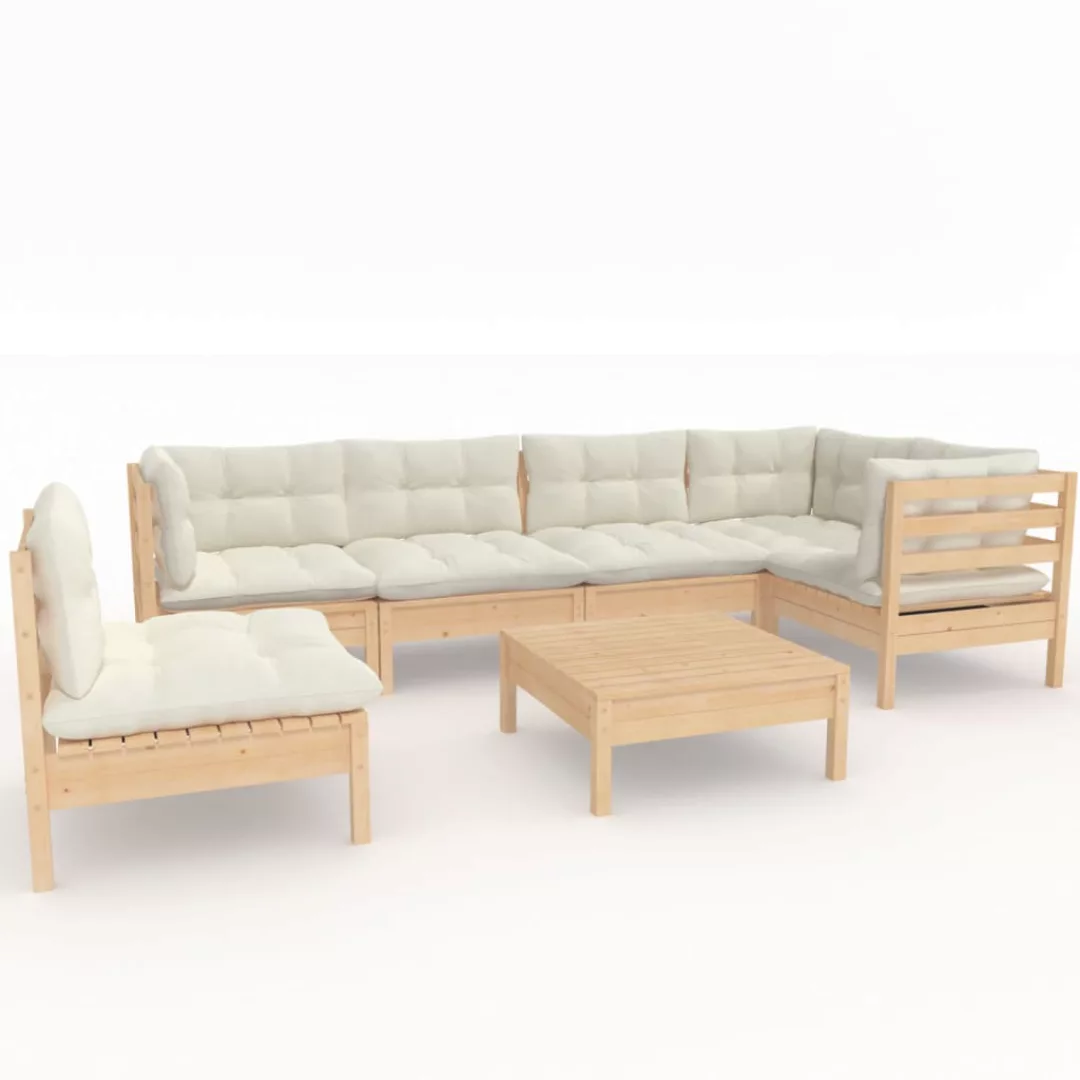 7-tlg. Garten-lounge-set Mit Creme Kissen Kiefernholz günstig online kaufen