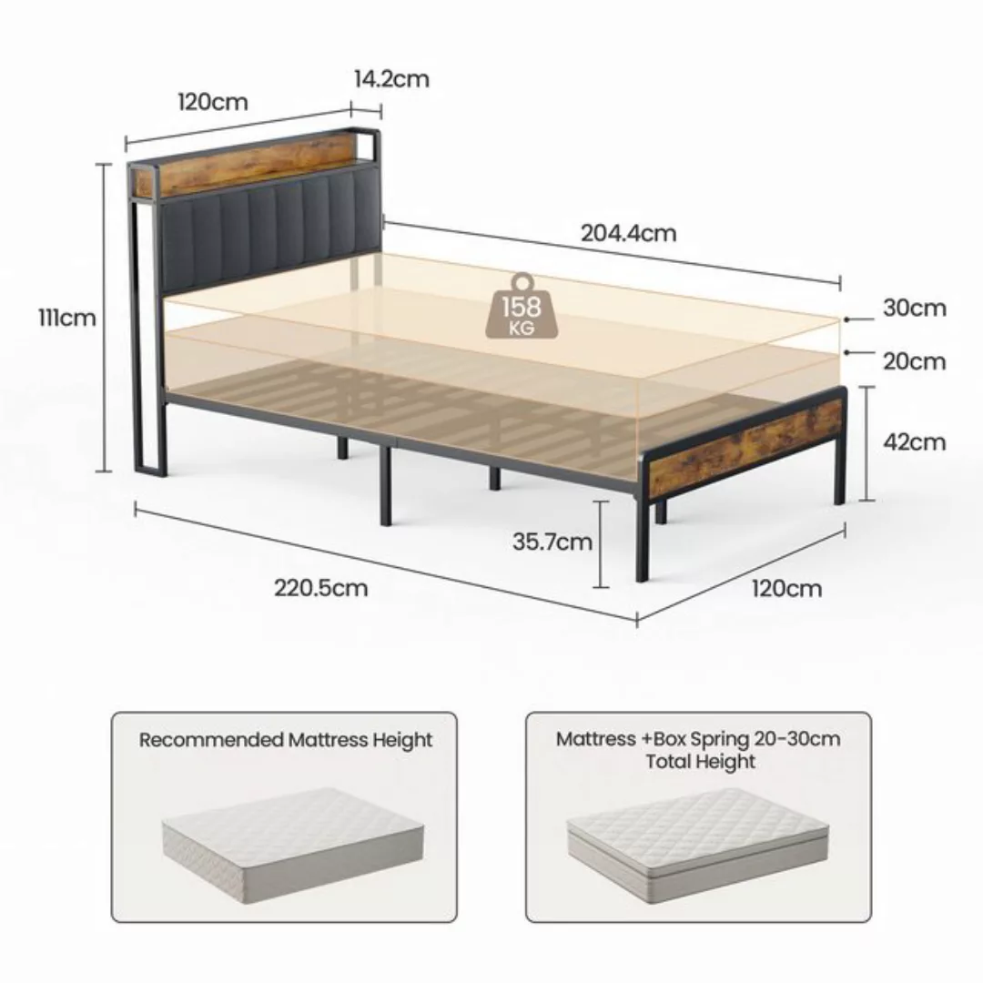 Bealife Polsterbett Einzelbett,Bettgestell mit Kopfteil,Holzbett mit Metall günstig online kaufen