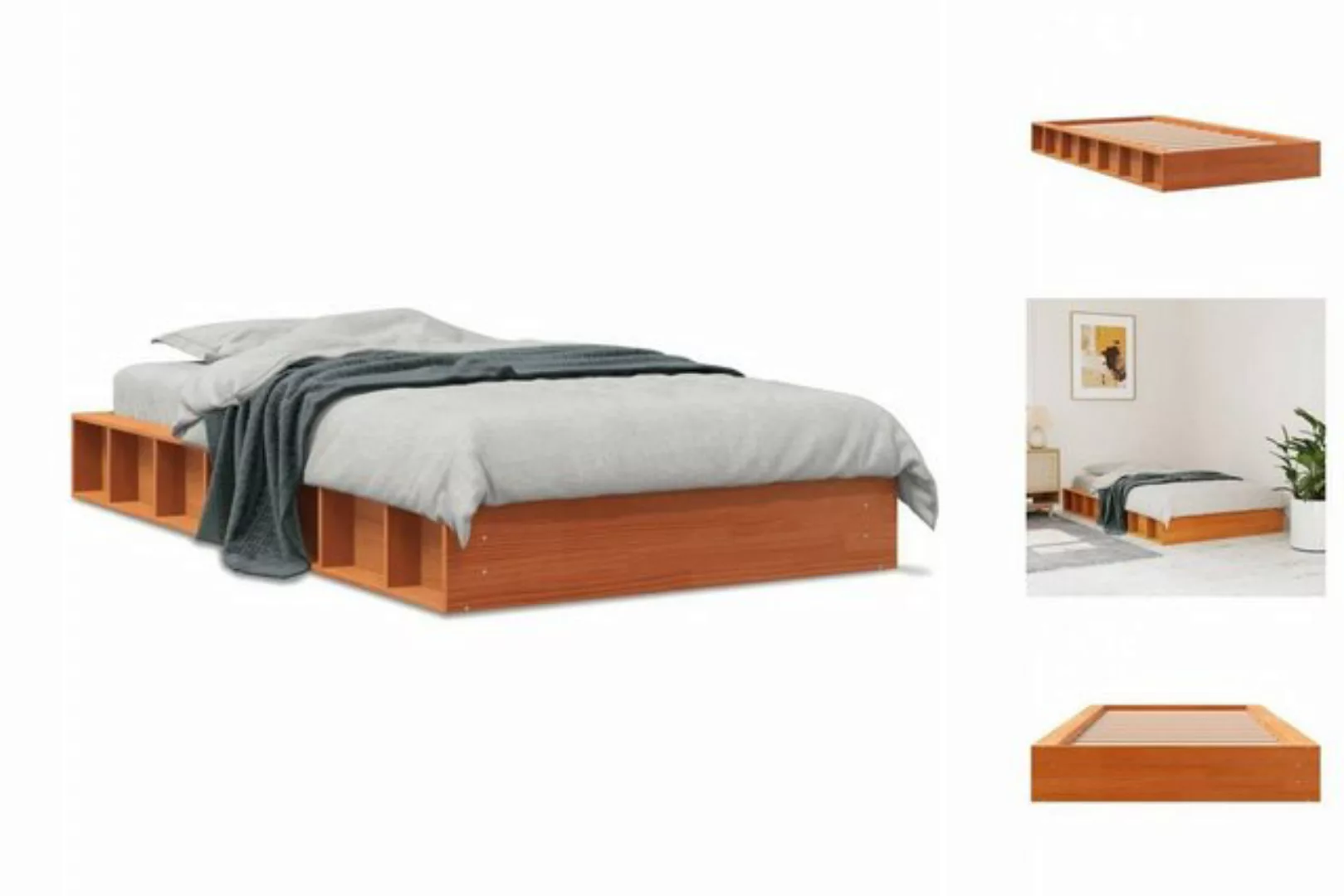 vidaXL Bettgestell Massivholzbett Wachsbraun 90x200 cm Kiefer Bett Bettgest günstig online kaufen