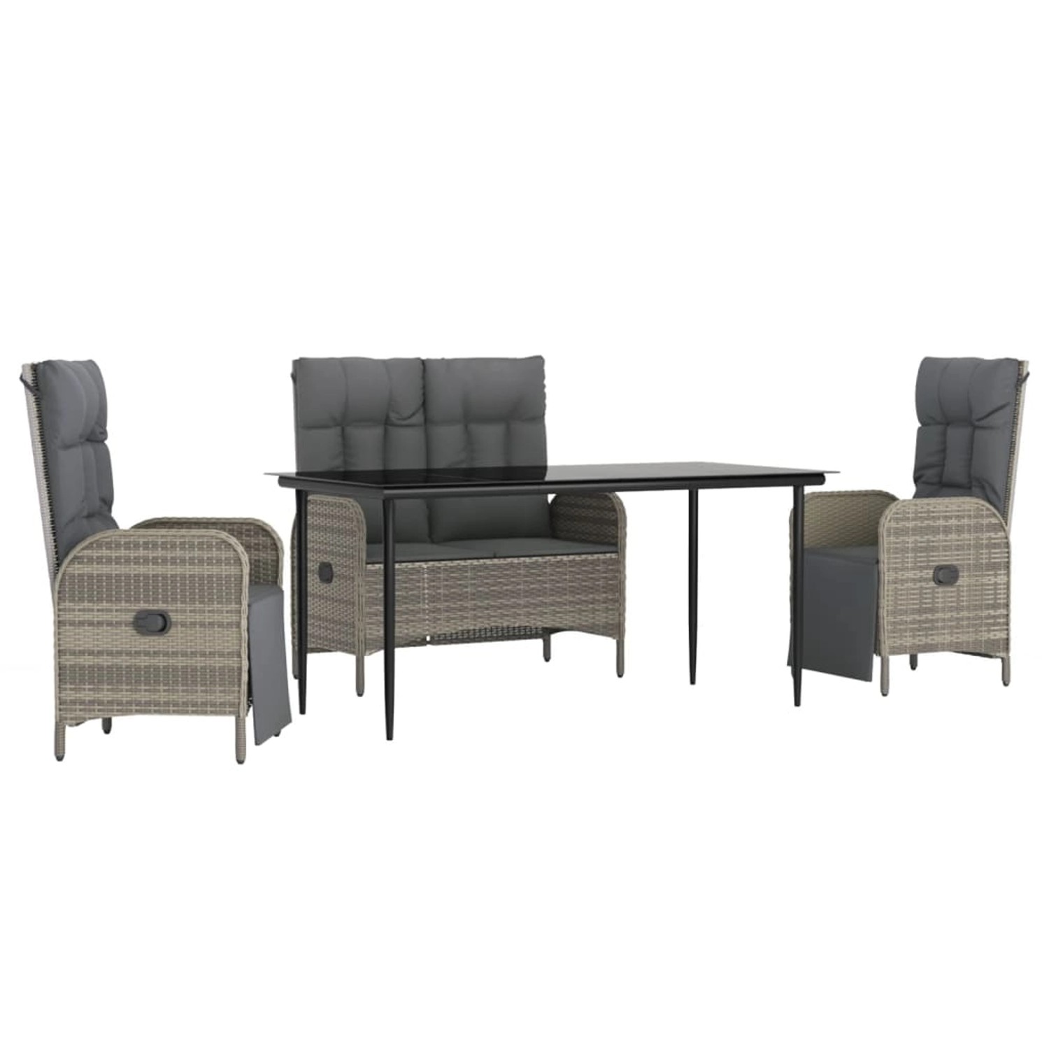 vidaXL 4-Tlg Garten-Essgruppe mit Kissen Grau Poly Rattan 3203504 günstig online kaufen