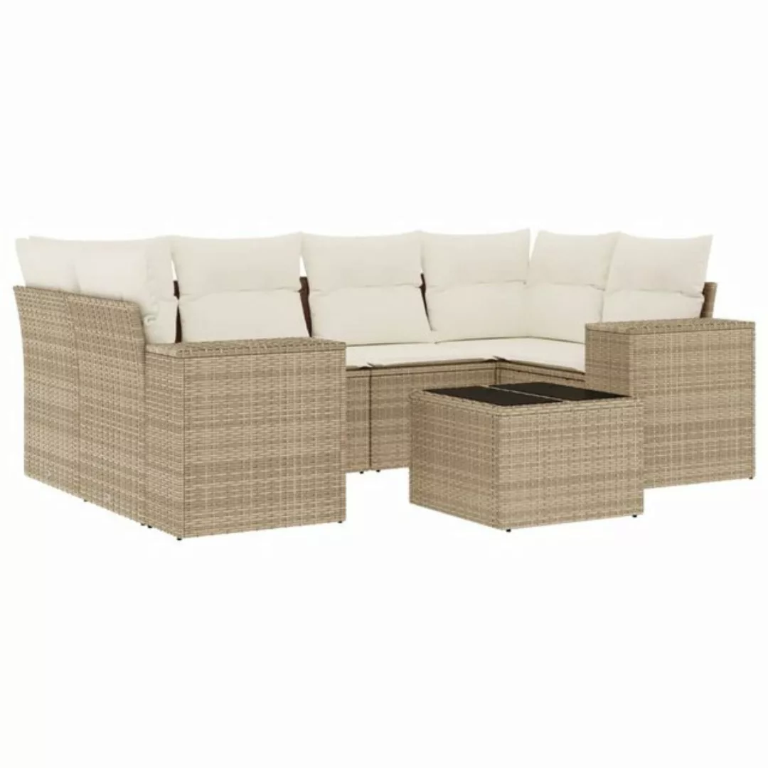 vidaXL Sofaelement 7-tlg. Garten-Sofagarnitur mit Kissen Beige Poly Rattan günstig online kaufen