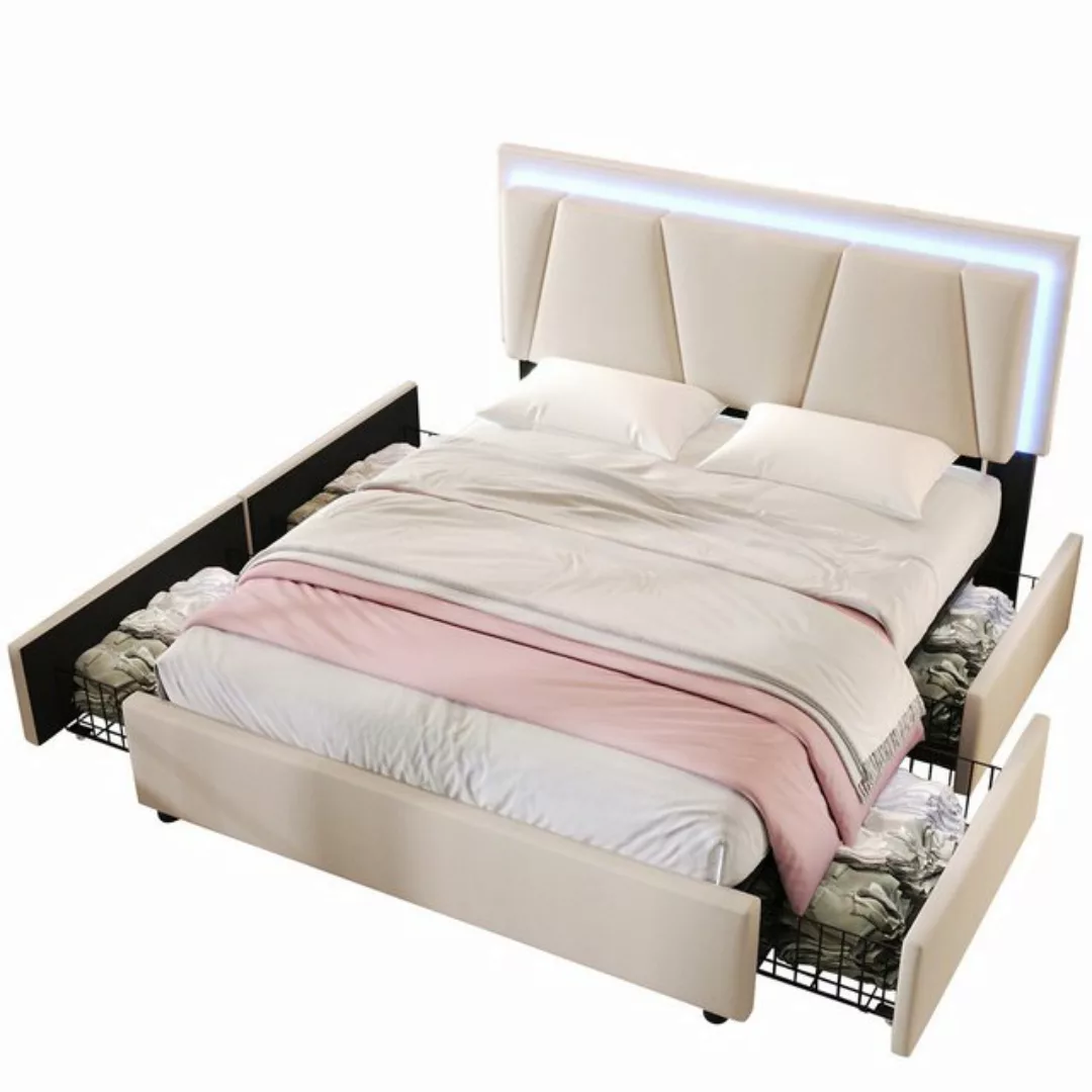 Rutaqian Daybed Polsterbett mit LED-Beleuchtung und 4 Schubladen,Kopfteil,1 günstig online kaufen