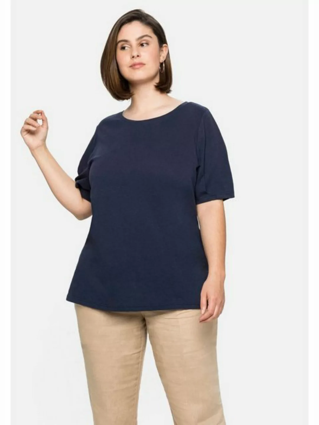 Sheego T-Shirt "Große Größen", aus Leinen-Viskose-Mix, mit Puffärmeln günstig online kaufen
