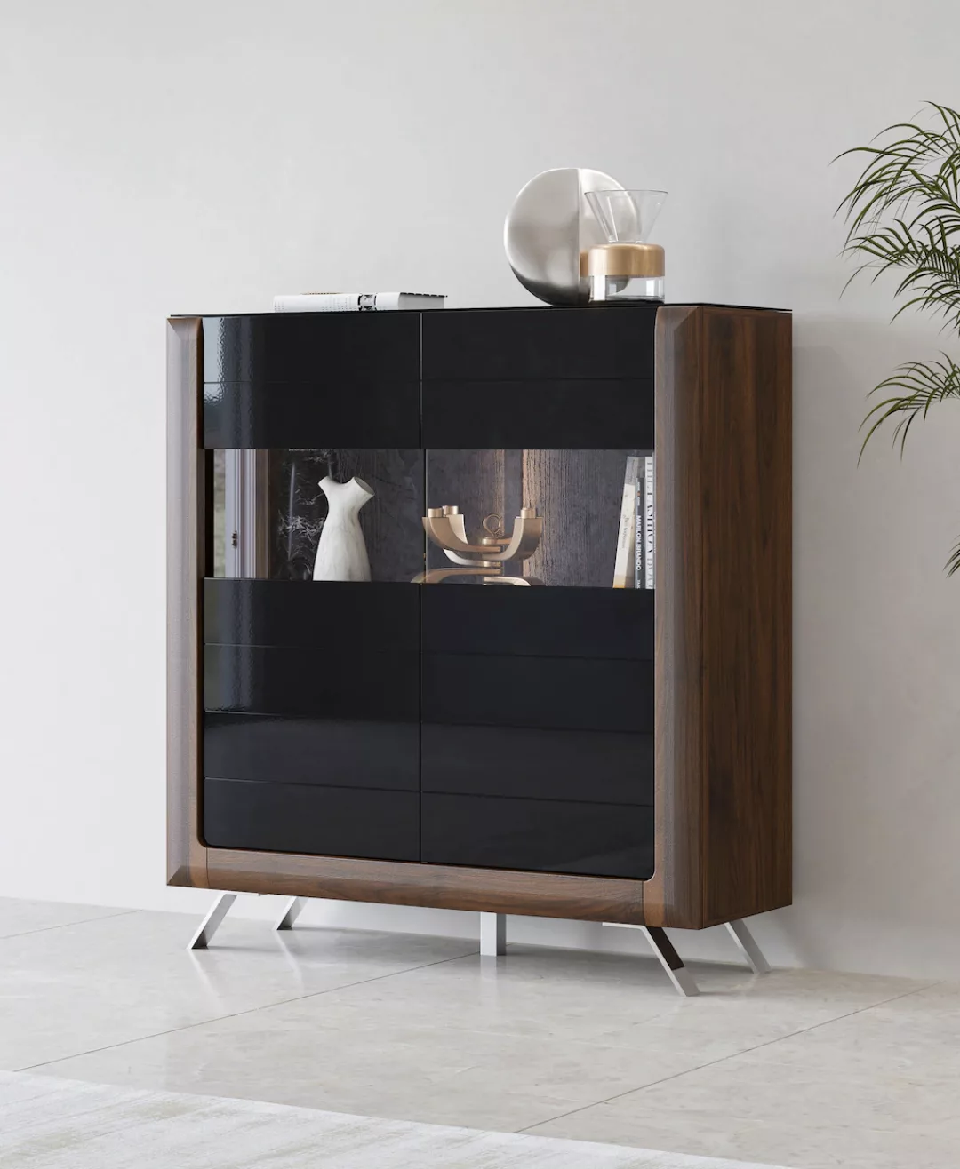 Leonique Highboard "Kasai", Höhe 136,5 cm, 2 Türen mit Glaseinsatz günstig online kaufen