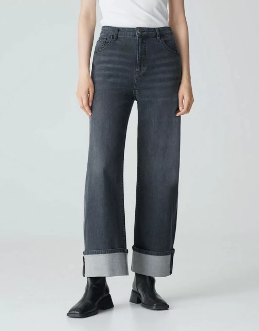 OPUS Weite Jeans Wide Leg Jeans MARLI TURN UP High Rise günstig online kaufen