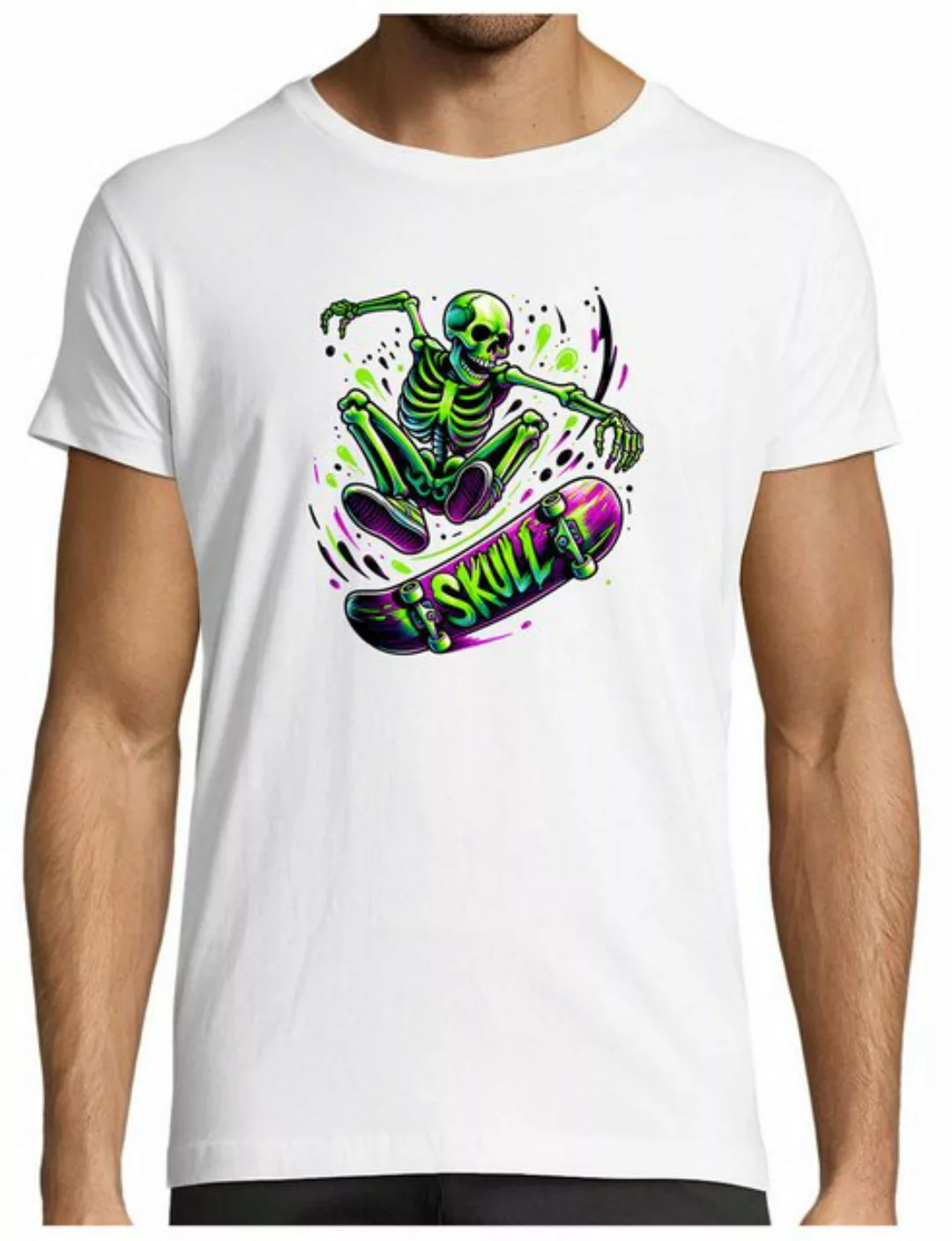 MyDesign24 T-Shirt Herren Skater Shirt dynamisches Skateboarder Skelett Mod günstig online kaufen