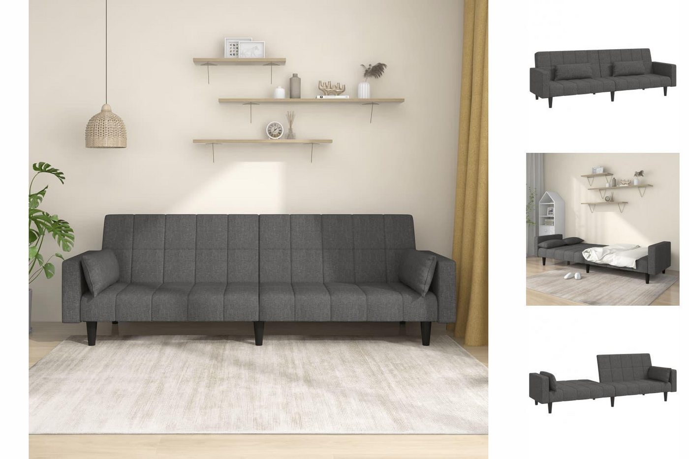 vidaXL Sofa Schlafsofa 2-Sitzer mit 2 Kissen Dunkelgrau Stoff günstig online kaufen