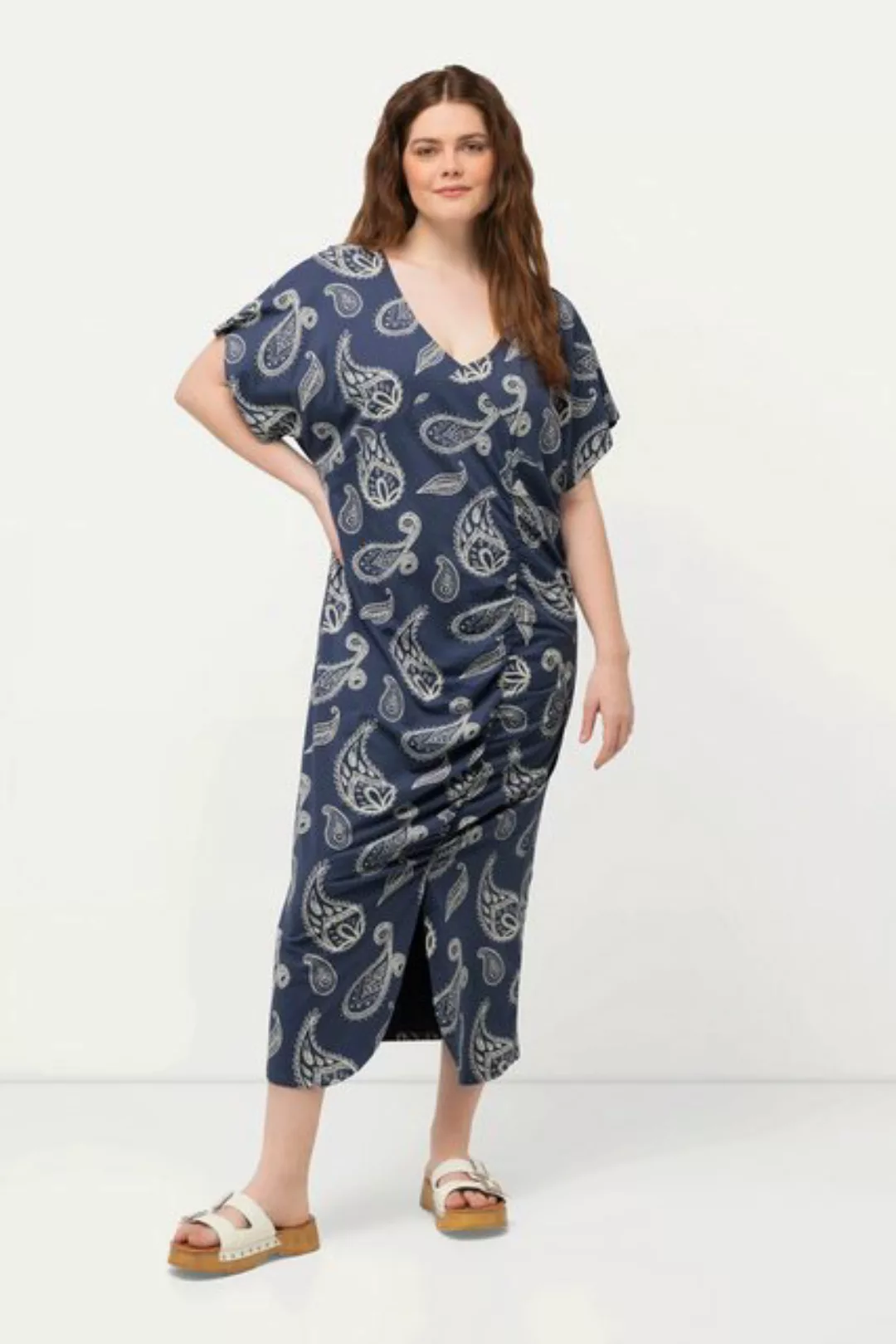 Ulla Popken Sommerkleid Midikleid Paisley V-Ausschnitt Halbarm günstig online kaufen