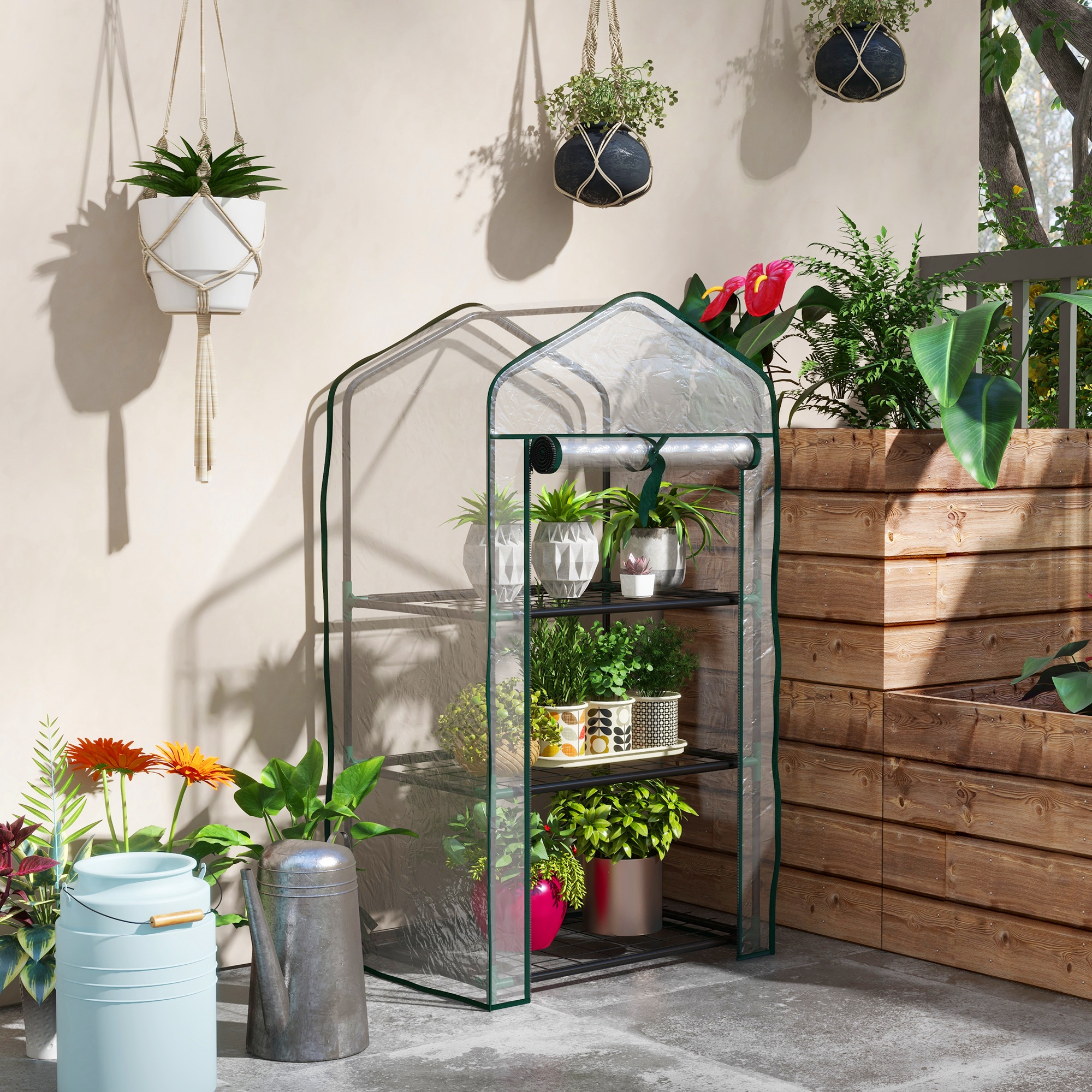 Outsunny Garten-Gewächshaus mit 3 Regalen, Balkon-Gewächshaus, verstärkte P günstig online kaufen