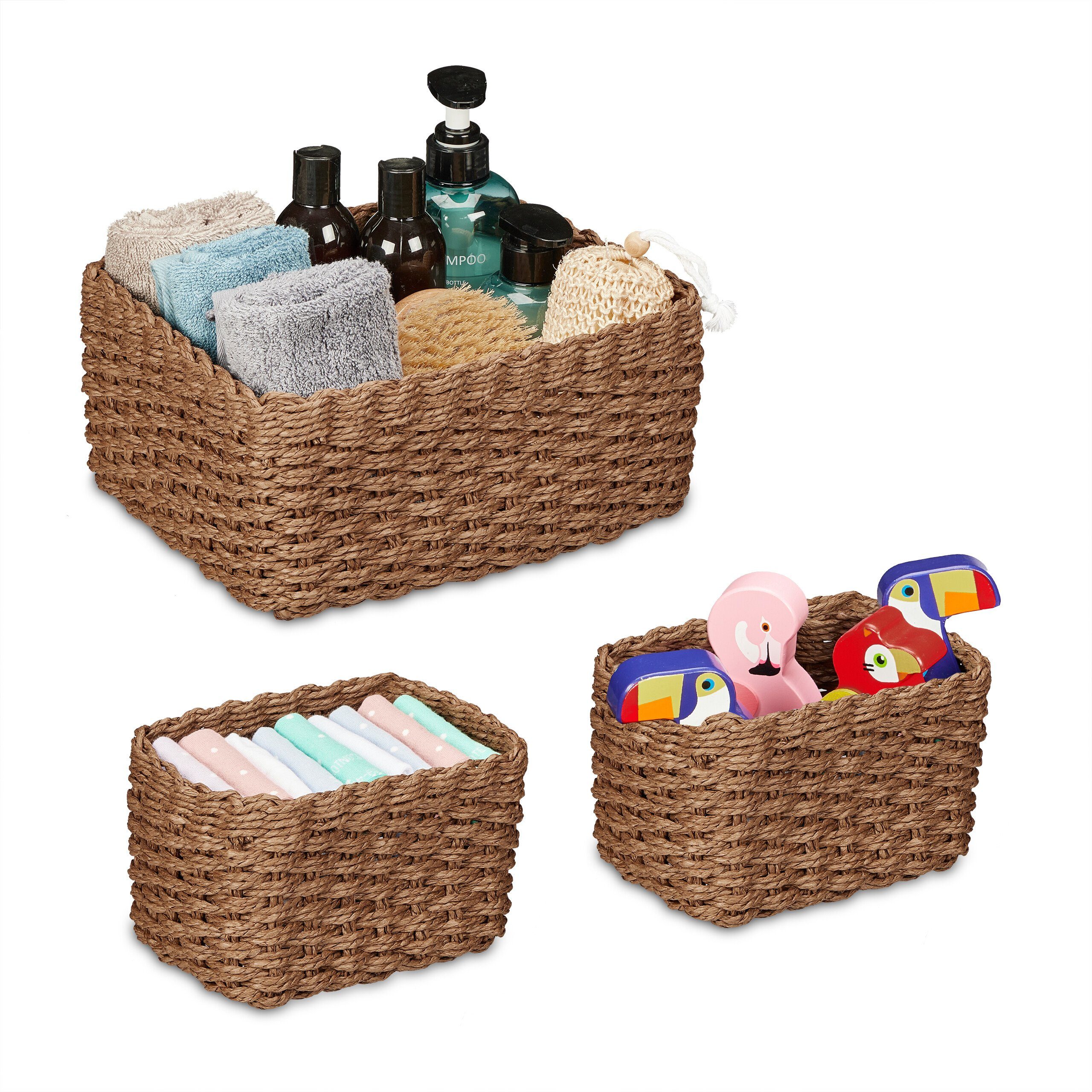 relaxdays Aufbewahrungskorb Geflochtener Aufbewahrungskorb 3er Set günstig online kaufen