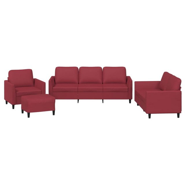 vidaXL Sofa 4-tlg. Sofagarnitur mit Kissen Weinrot Kunstleder günstig online kaufen