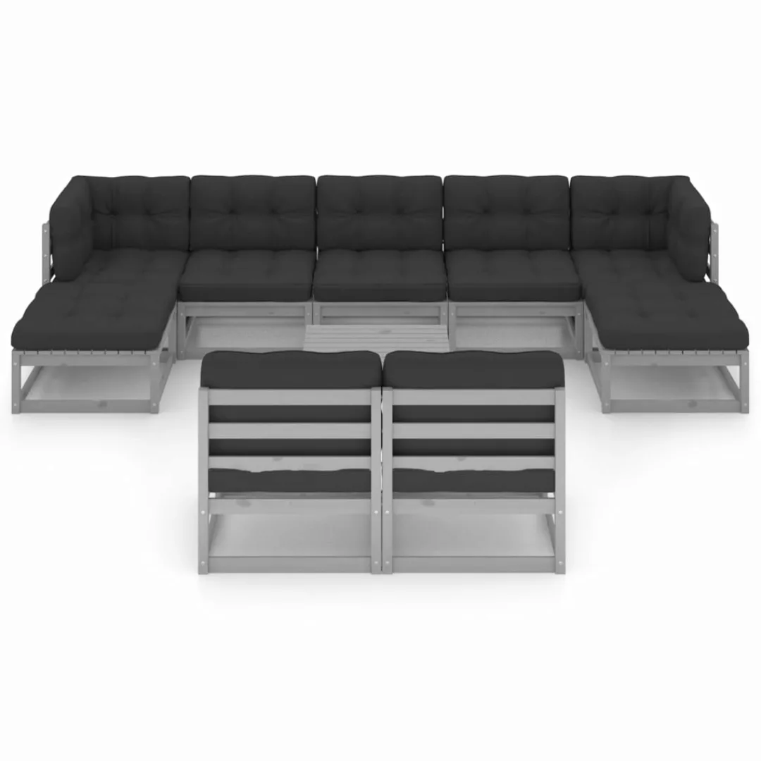 10-tlg. Garten-lounge-set Mit Kissen Grau Kiefer Massivholz günstig online kaufen