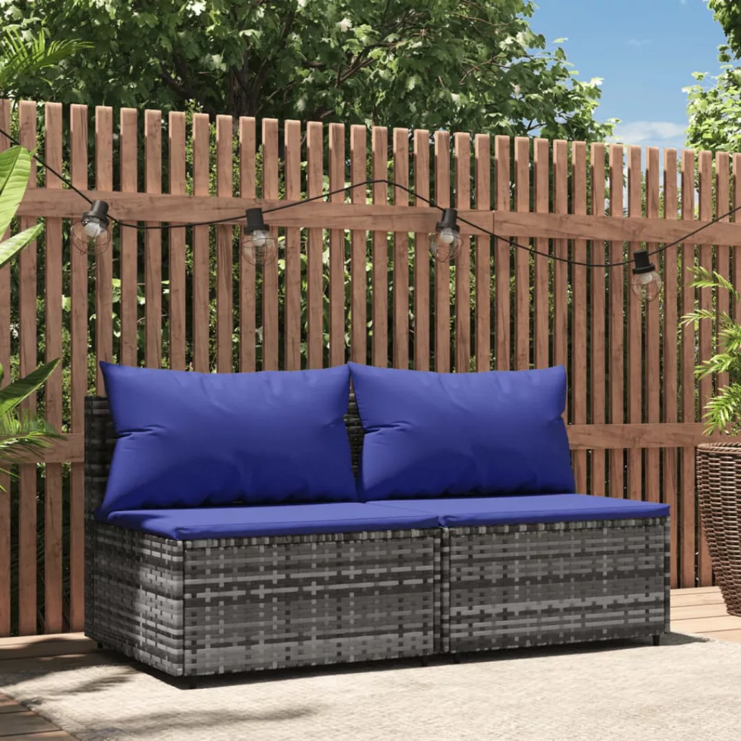 Vidaxl Garten-mittelsofas Mit Kissen 2 Stk. Grau Poly Rattan günstig online kaufen