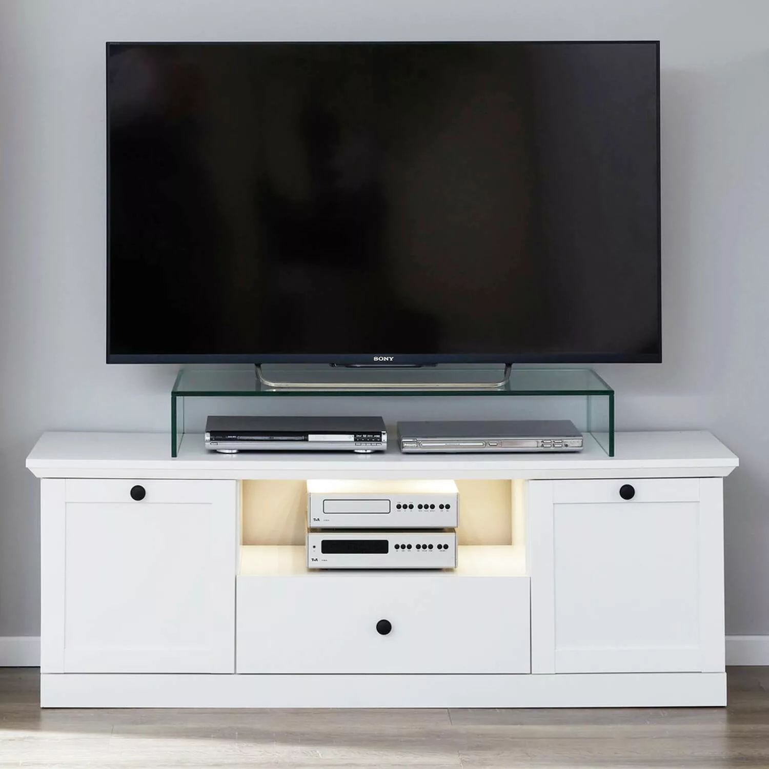 Fernsehschrank Landhausstil weiß BERGAMA-19 mit LED Beleuchtung, B/H/T: ca. günstig online kaufen