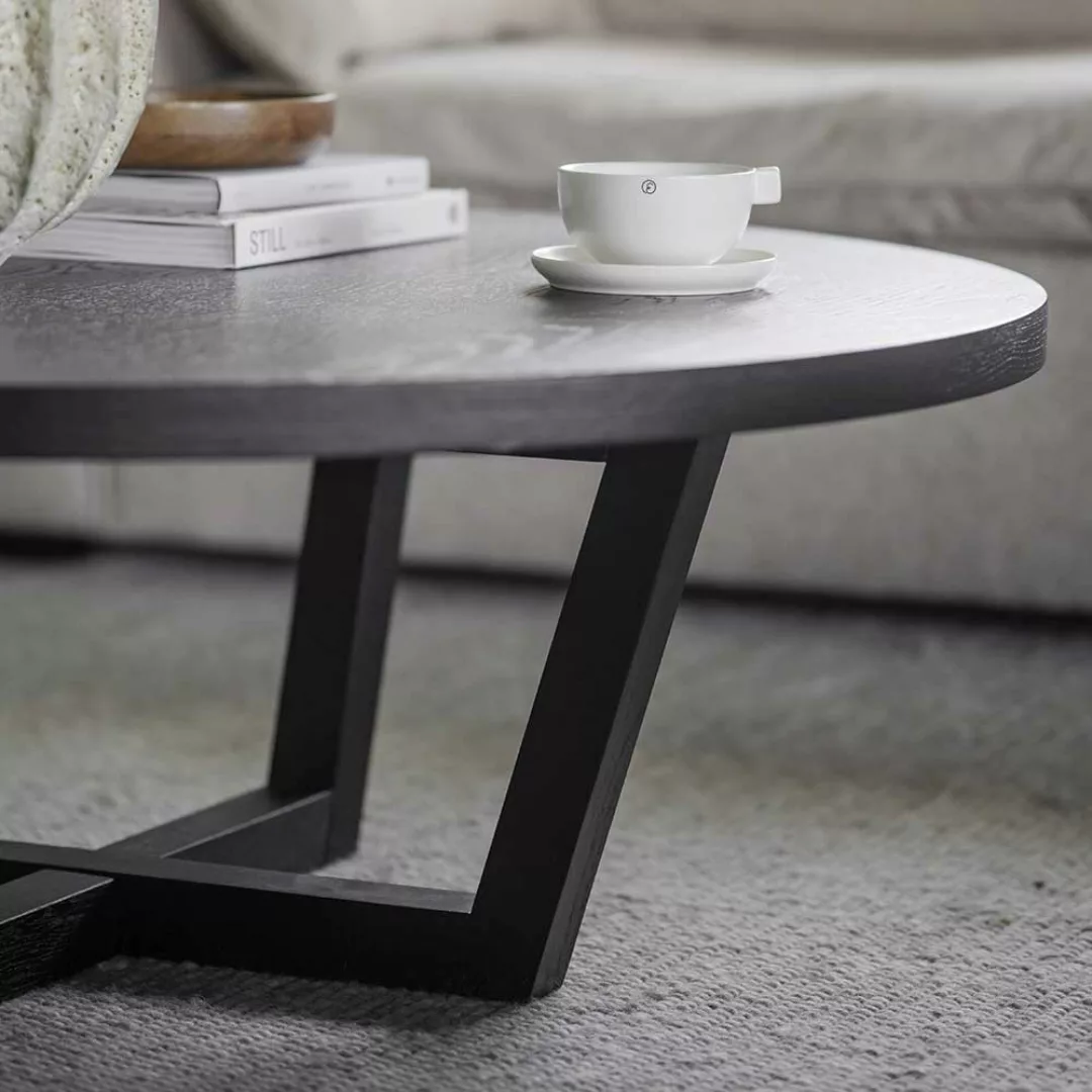 Runder Wohnzimmer Tisch in Eiche Schwarz Bügelgestell günstig online kaufen