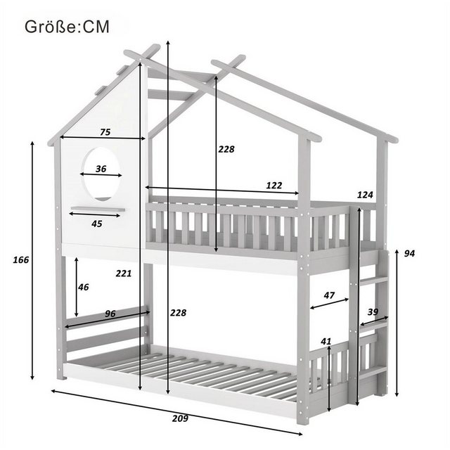 XDeer Kinderbett Hausbett,Etagenbett(weiß,200x90cm)Kinderbett, mit rechtwin günstig online kaufen