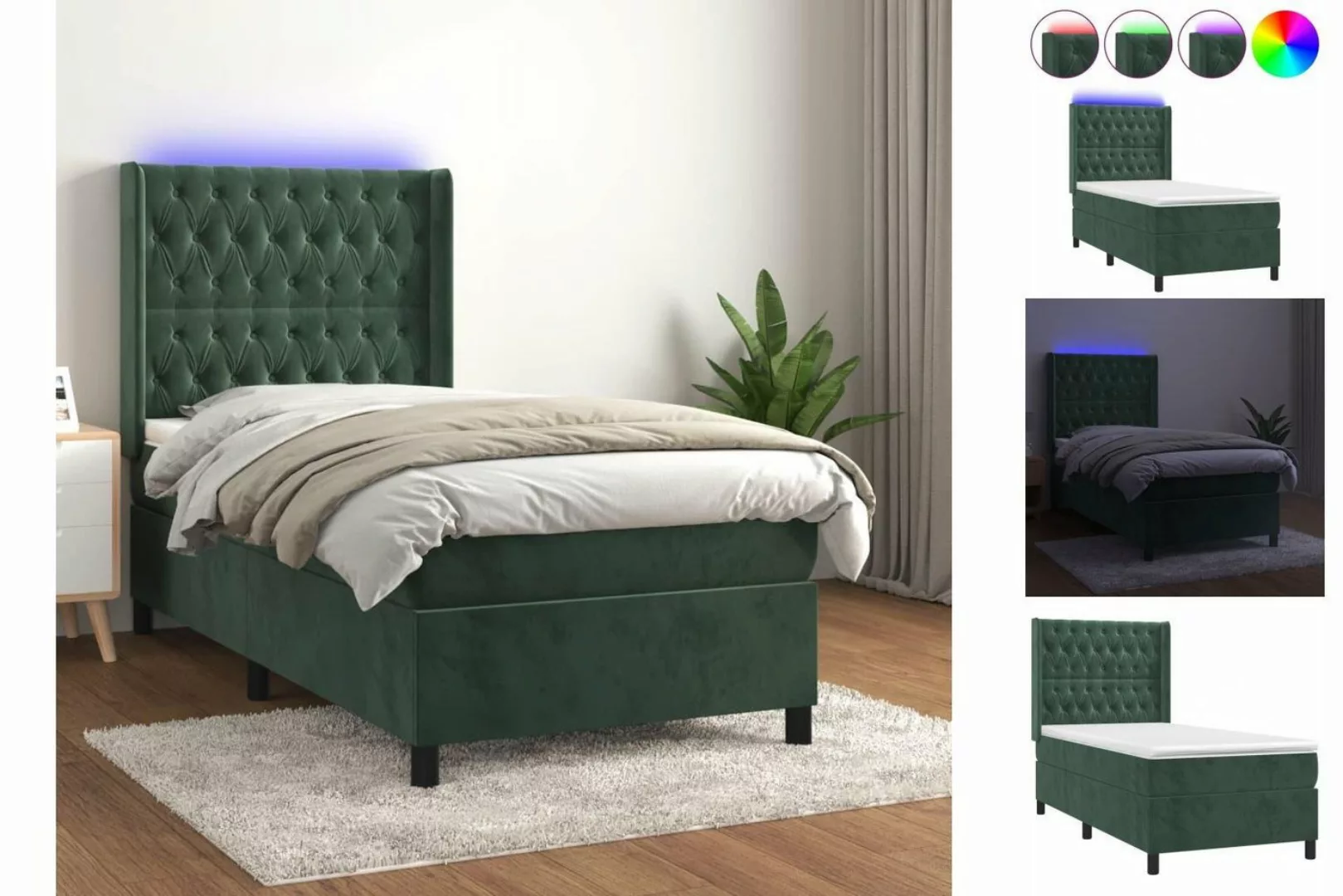 vidaXL Boxspringbett Boxspringbett mit Matratze LED Dunkelgrün 100x200 cm S günstig online kaufen