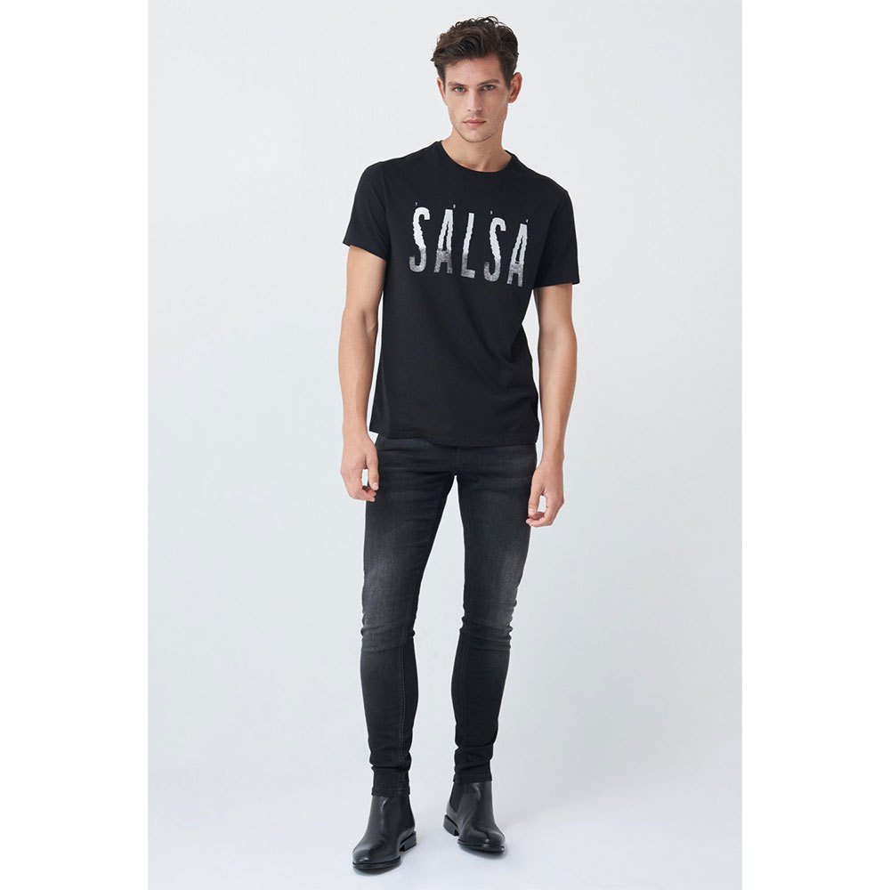 Salsa Jeans 125546-000 / Party Metallic Branding Kurzarm T-shirt XL Black günstig online kaufen