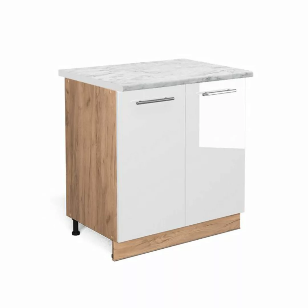 Vicco Spülenunterschrank Fame-Line, Weiß Hochglanz/Goldkraft Eiche, 80 cm m günstig online kaufen