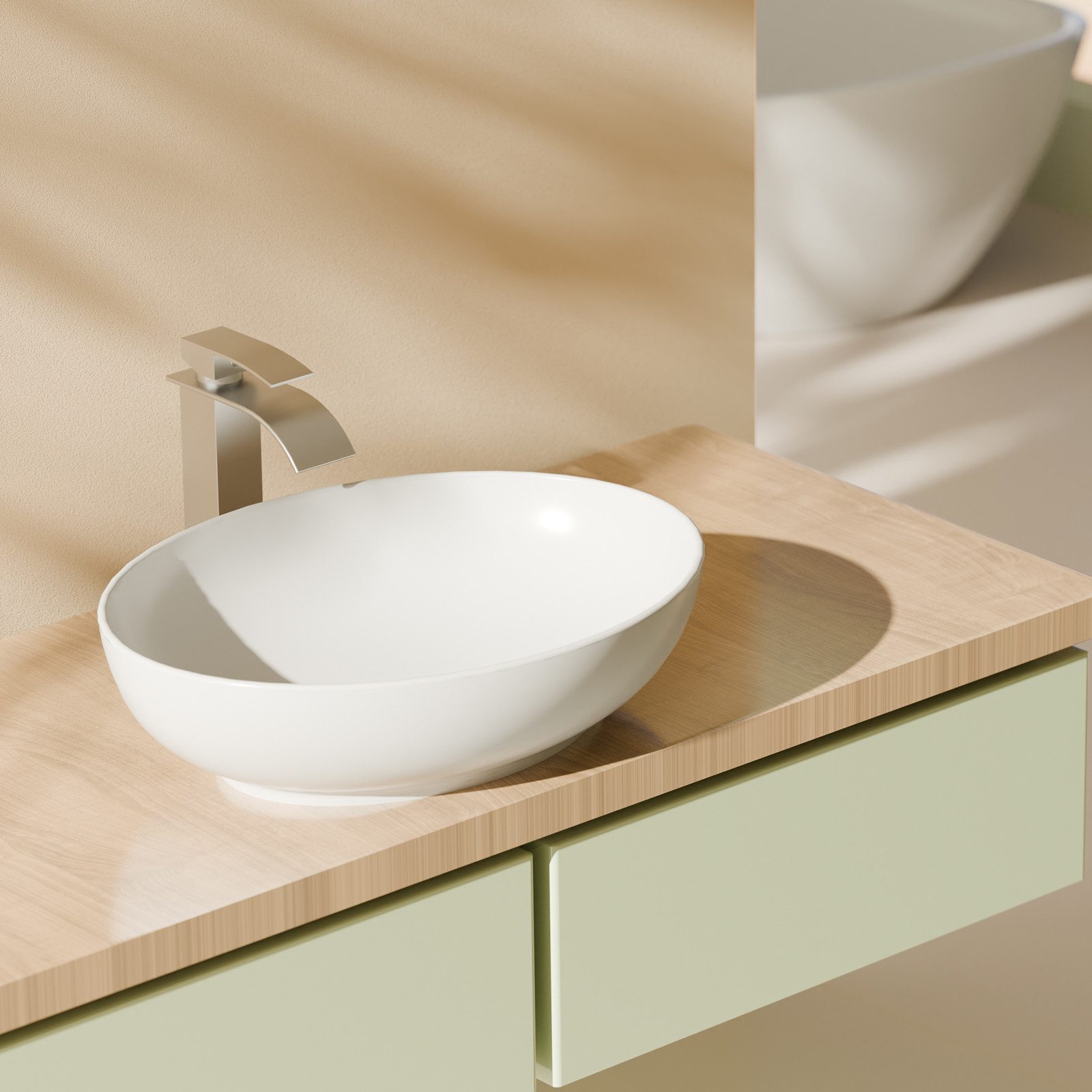 EMKE Aufsatzwaschbecken Oval Waschbecken Glänzend weiß günstig online kaufen