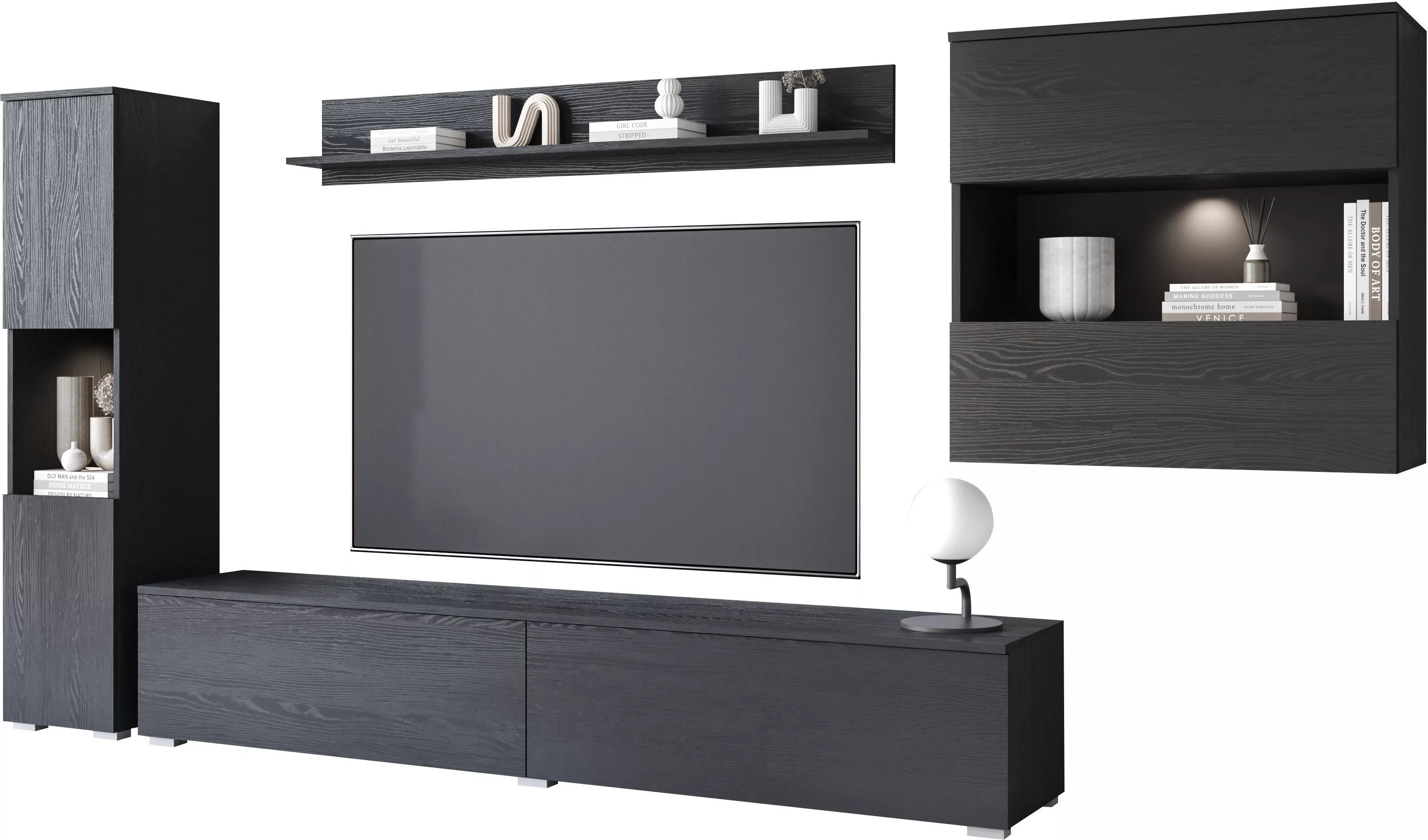 INOSIGN Wohnwand "PARIS", (Komplett-Set, 4 St.), TV-Wand 300cm breite, grif günstig online kaufen